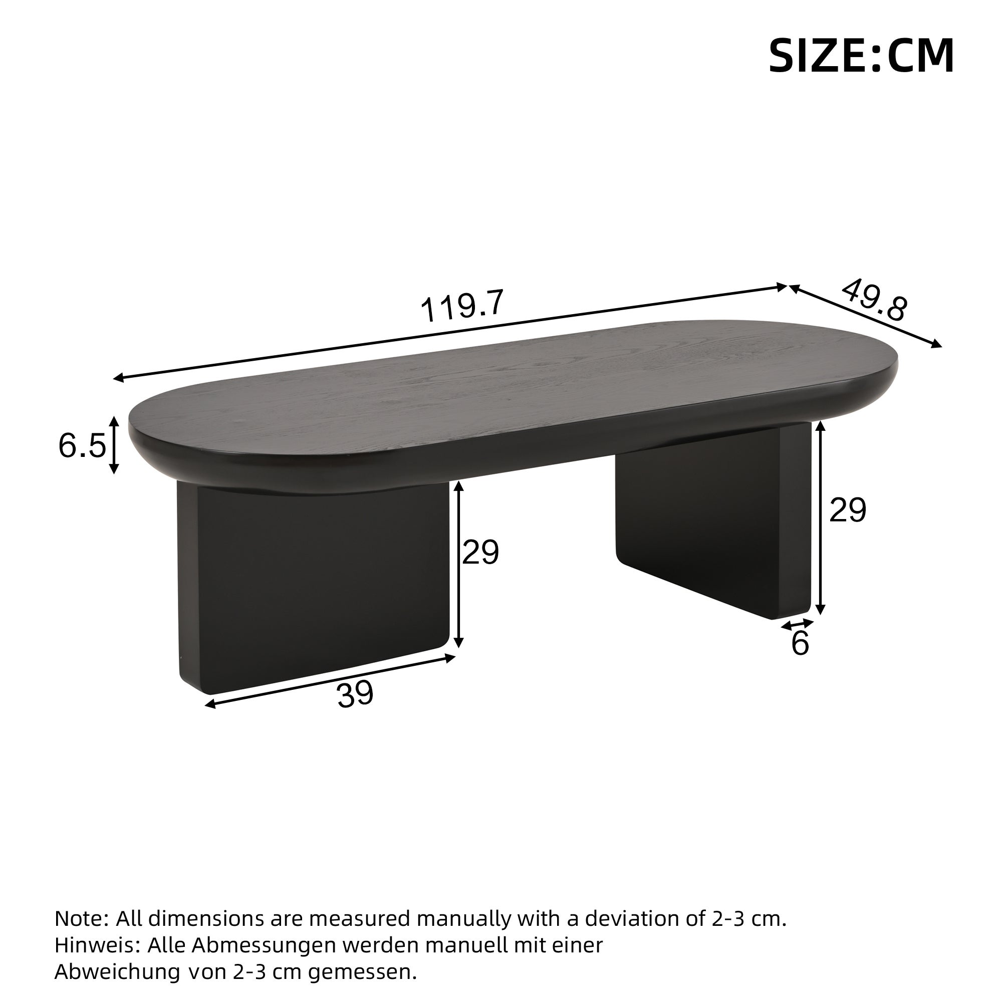 Stolik kawowy owalny, stolik pomocniczy - 119,7 x 49,8 x 35,5 cm - MDF - Czarny - 8