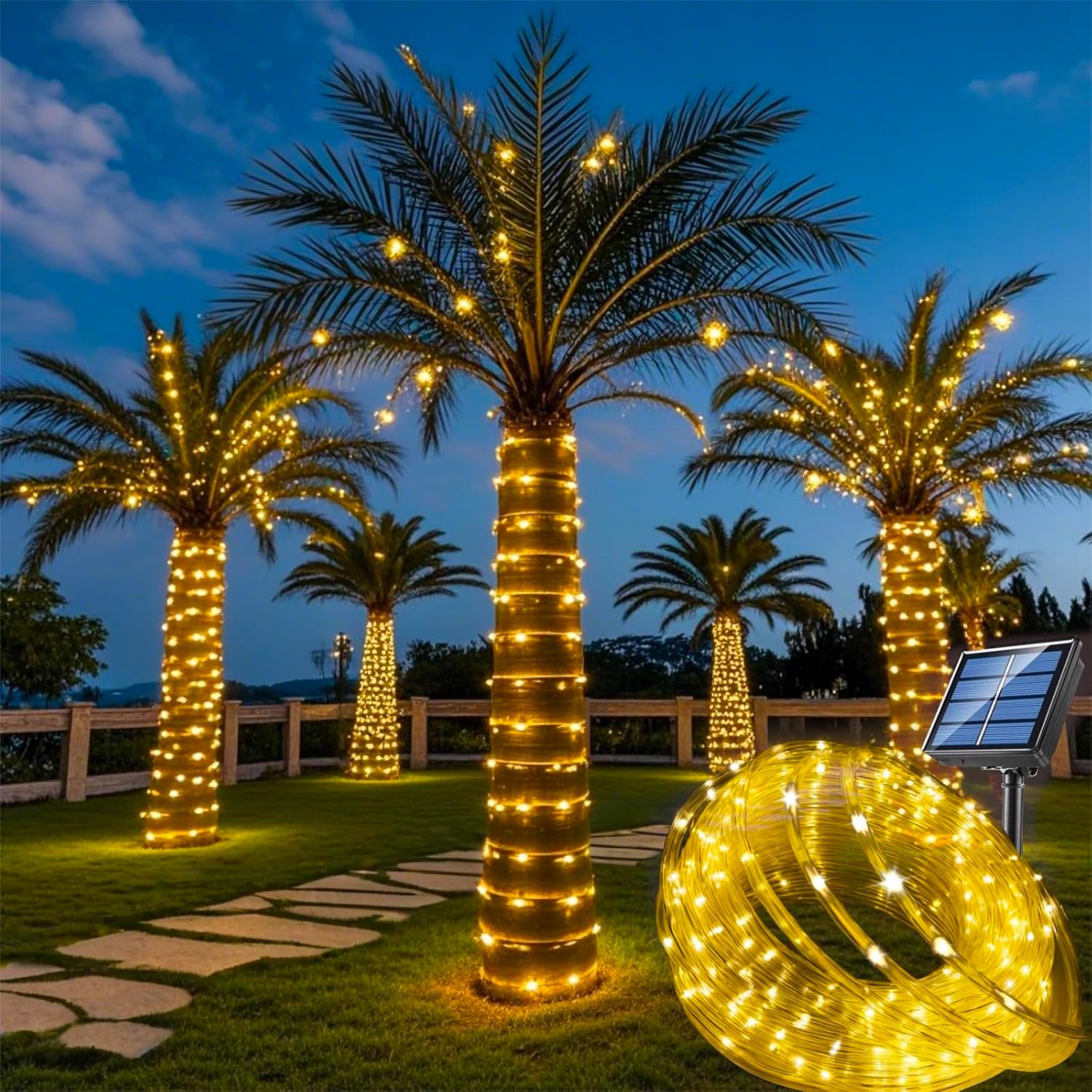 Guirnalda De Luces Solares Con Flores, 50LED, 7M, Luces Solares, 8