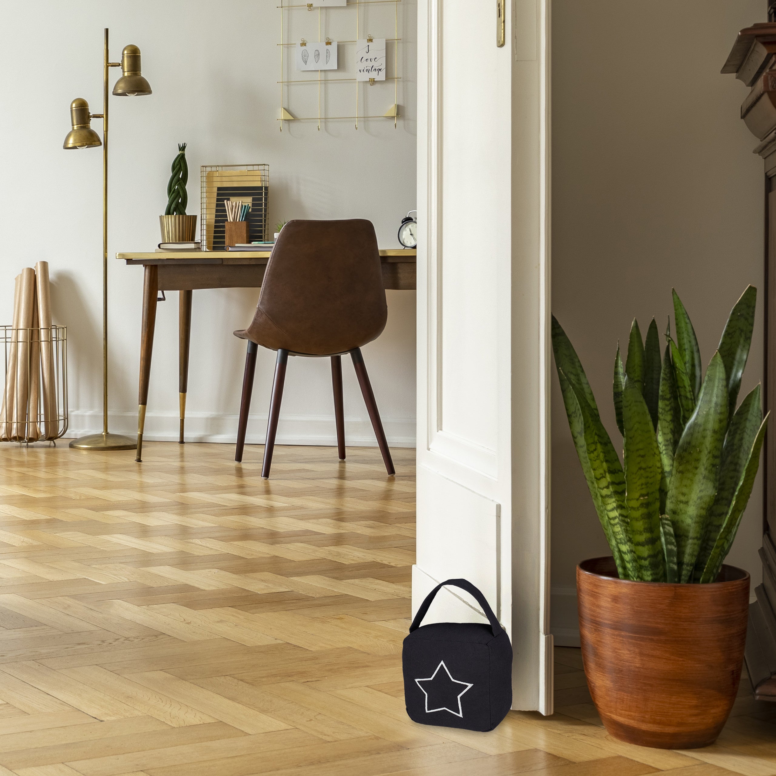 2x Fermaporta a Sacco, Blocca Porte e Finestre, Tessuto, Manico e Stella Decorativa, 18,5x14x10 cm, Beige - 3