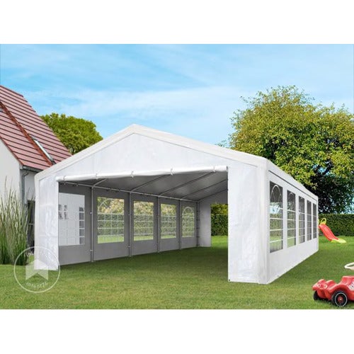 Chapiteau Barnum 8x4m - Tente De Jardin Polyéthylène - Acier Galvanisé, 8 Fenêtres - Blanc