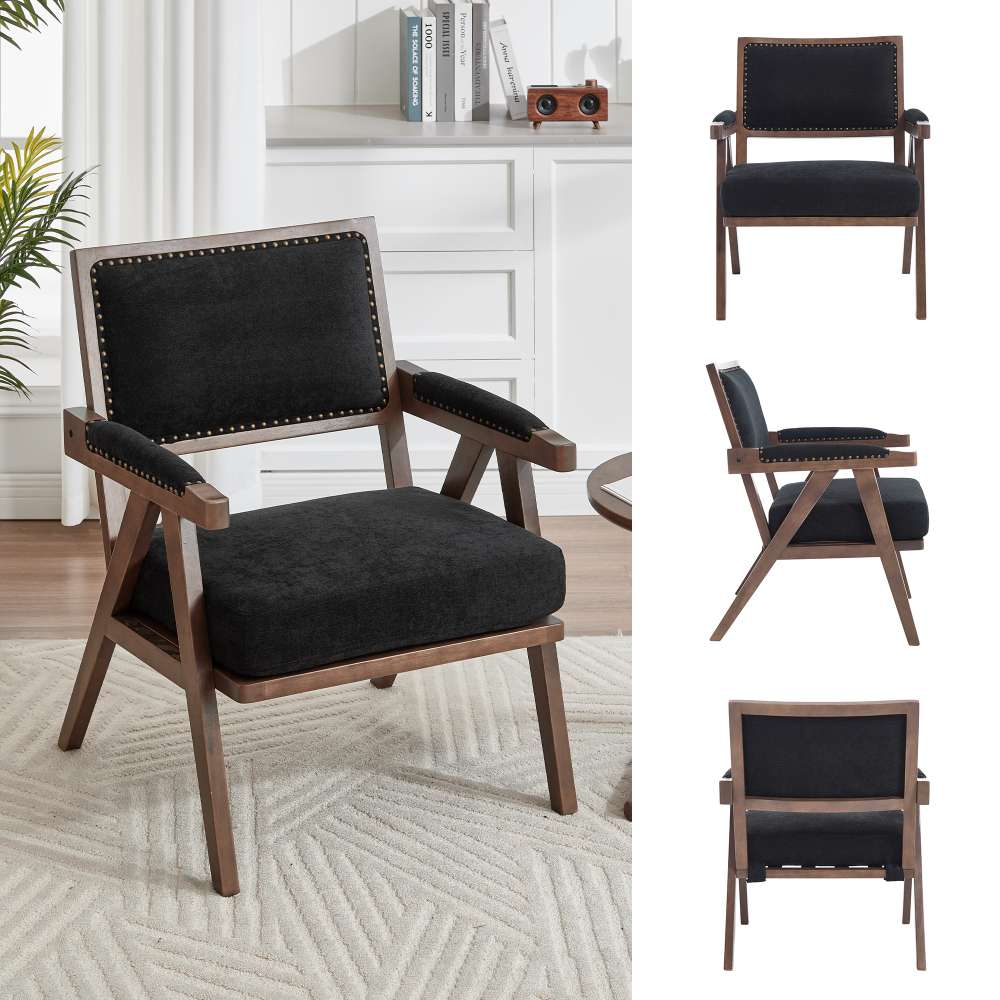 Fauteuil Lounge Tissu Moderne Mid-Century avec Accoudoirs et Cadre Bois pour Salon, Chambre, Bureau - 7
