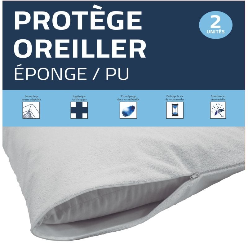 Lot de 2 protège oreiller éponge imperméable anti-acariens 63 x 63 cm - 5