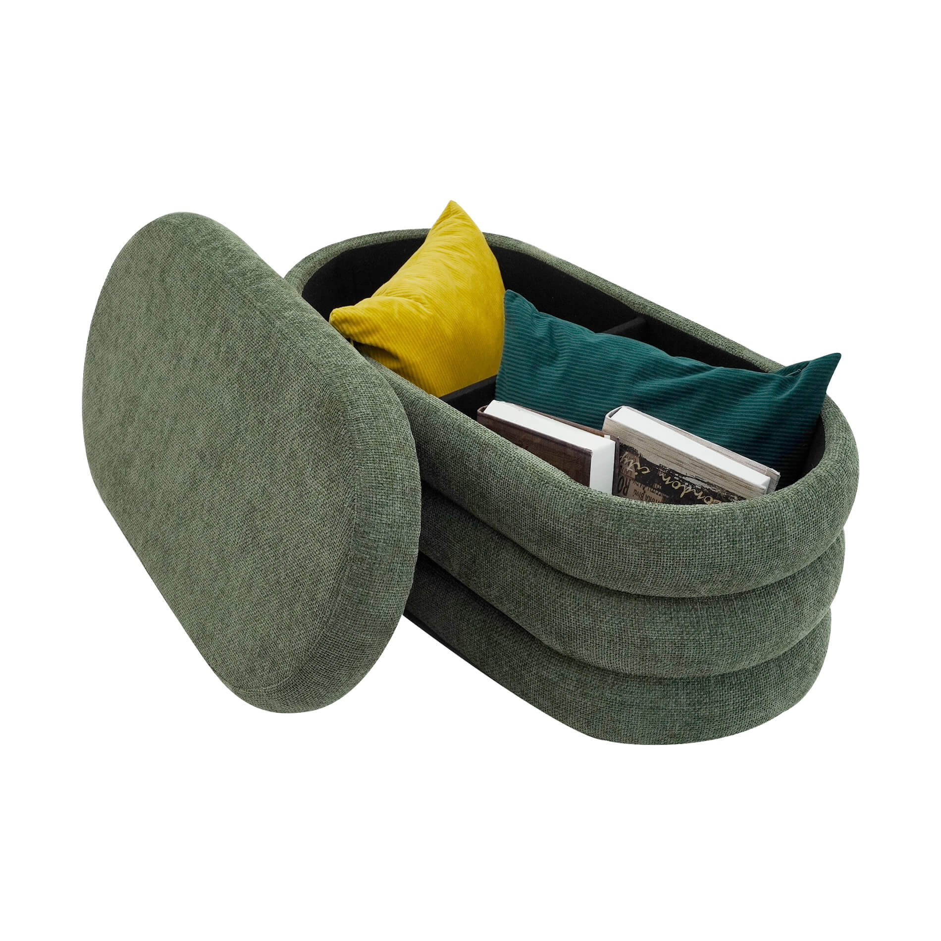 Rebecca Mobili Pouf avec rangement Zeytin 38x76x38 Tissu Polyester MDF Vert Foncé Moderne - 5