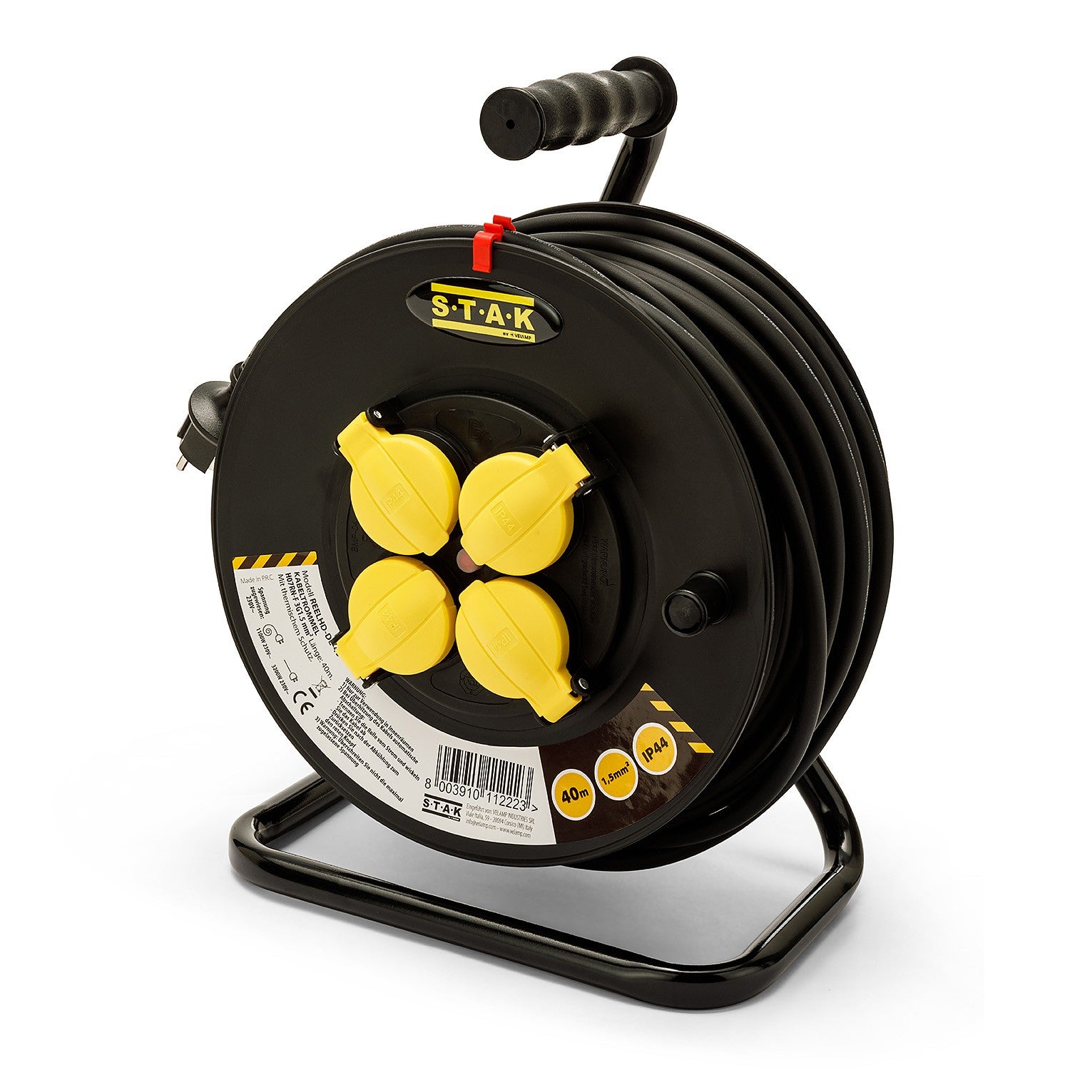 Avvolgitore elettrico bricolage, 4 prese e spina standard Schuko, H05VV-F3G1.5MM2, 15M , GS