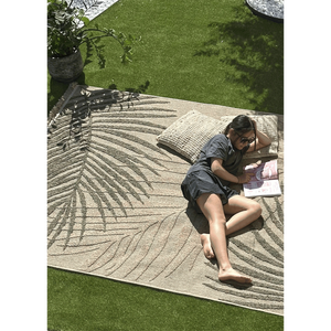 Tapis extérieur effet jute feuille CASSIS 97 Beige - 160x230 cm