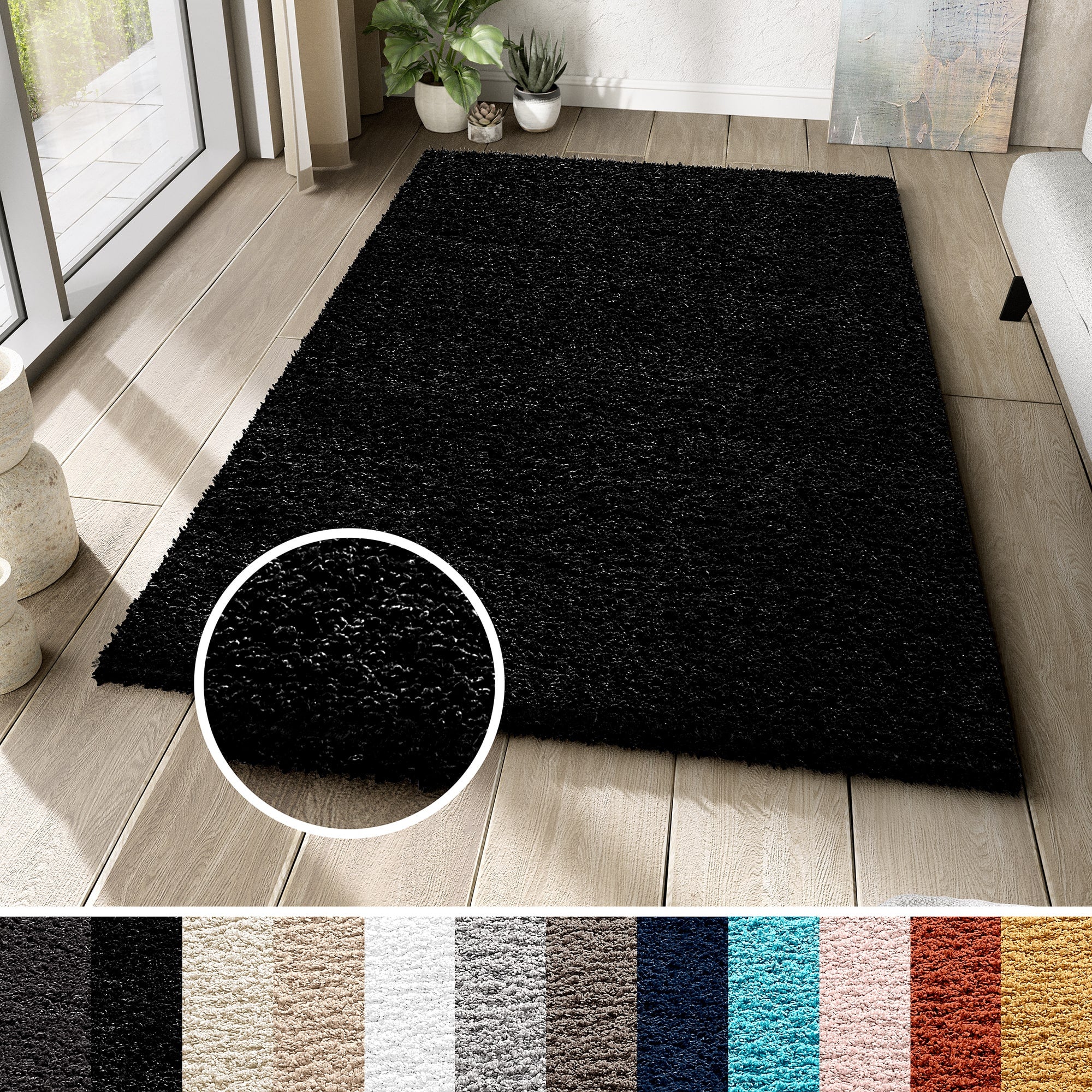 Tapiso essence alfombra shaggy pelo largo moderno negro unicolor salón dormitorio niño suave oeko-tex 300 x 400 cm