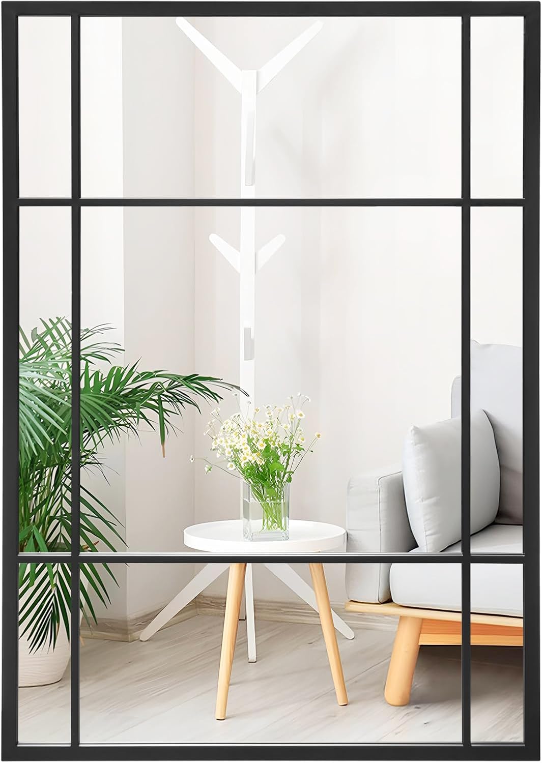 Czarne Lustro Przemysłowe, Dekoracyjne Lustro Ścienne z Metalową Ramą, Montaż Poziomy/Pionowy, do Salonu, Przedpokoju, Sypialni, 100 x 70 cm