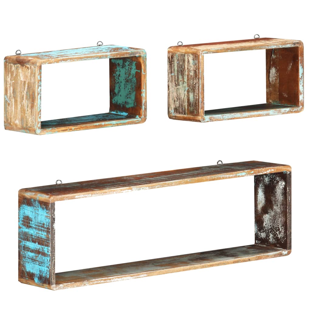 Ensemble De 3 étagères Cube En Bois De Récupération - Étagères Murales Décoratives - Design Unique - 3