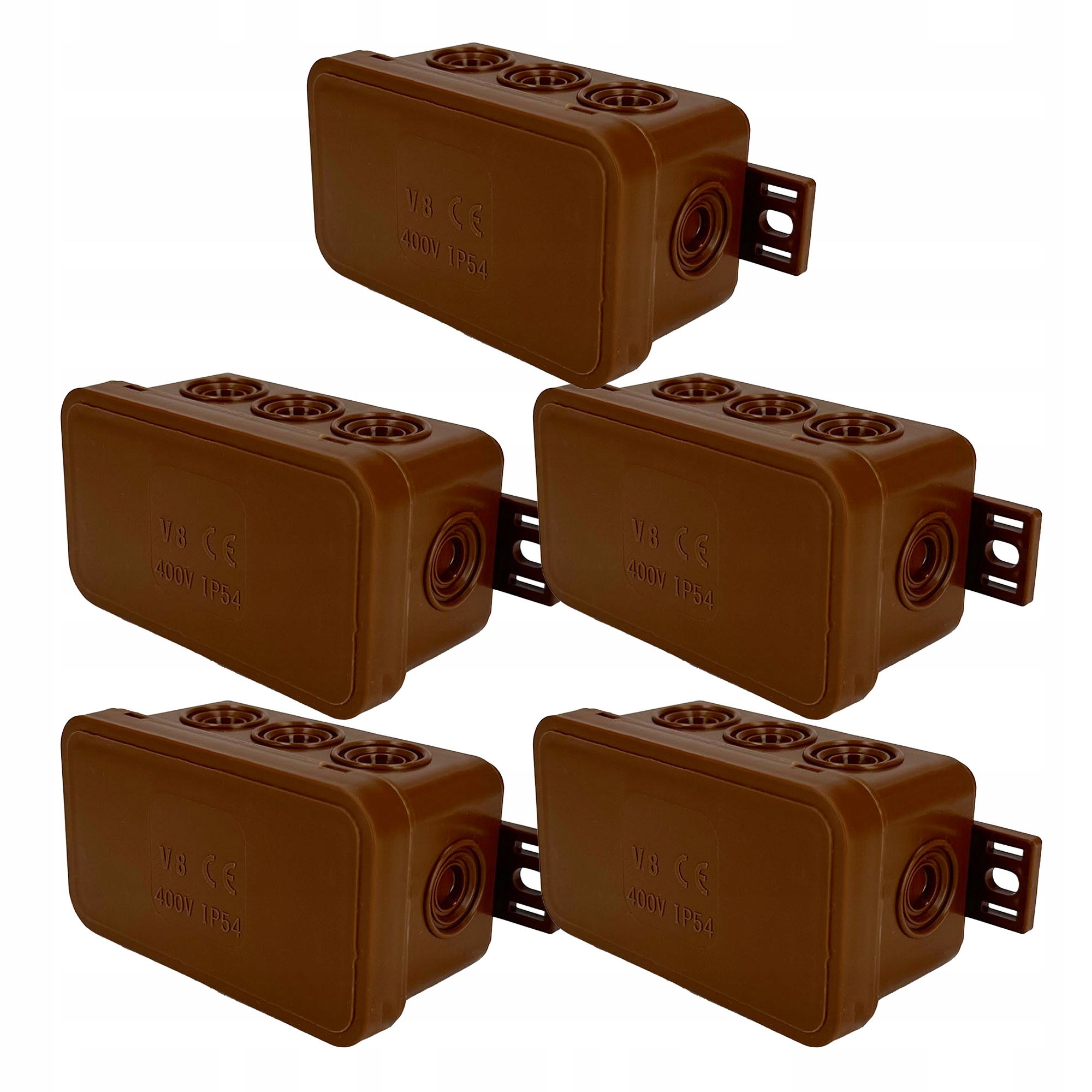Puszka natynkowa hermetyczna elastyczna 80x45x41mm 12-wlotowa, zamknięcie "na klik" IP54 brązowa EDO 5 szt.