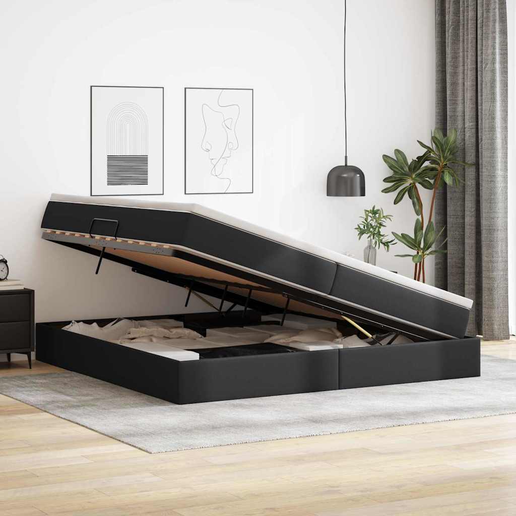 Lit avec rangement et matelas noir 200 x 200 cm similicuir - 4