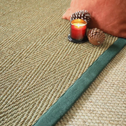 Tapis Jonc de mer - Assam chevron - Ganse lin vert sapin - 160 x 230 cm - 5