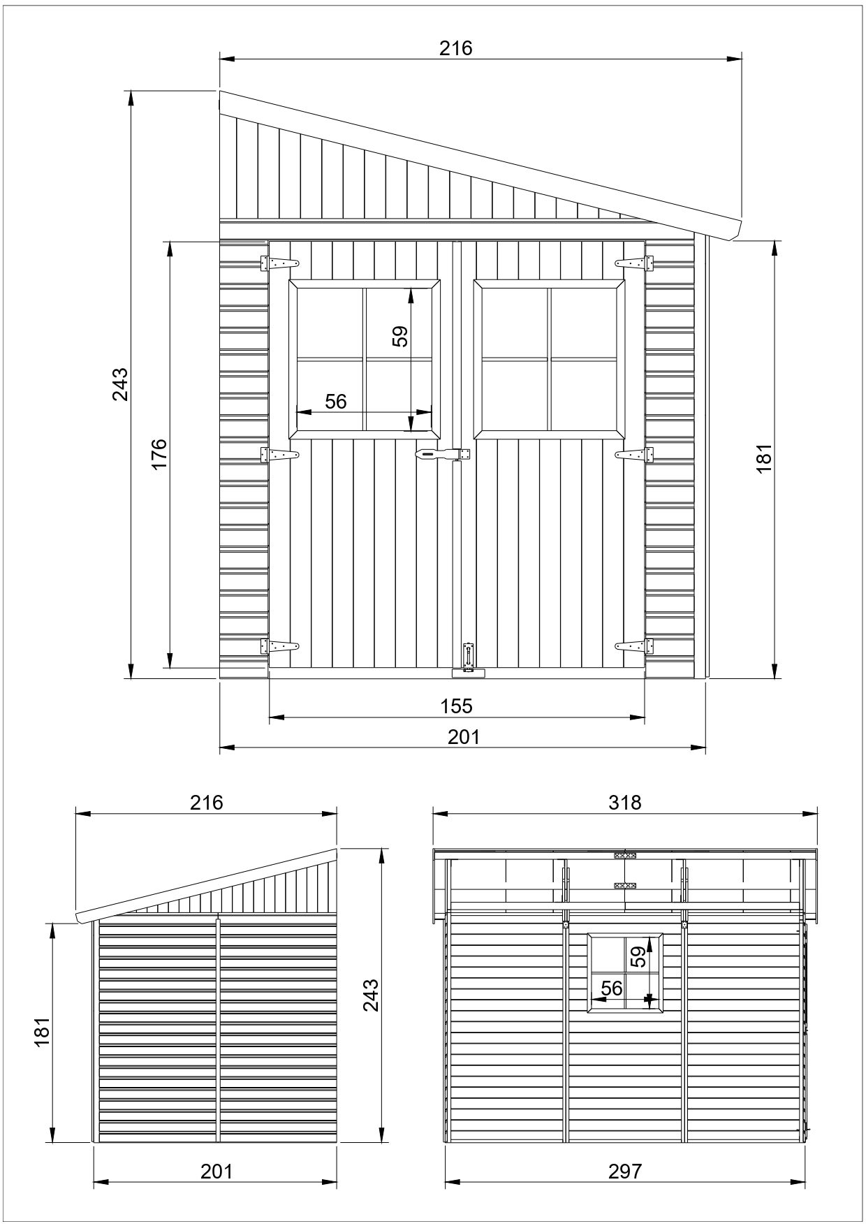 Cobertizo de madera para jardín SIN PARED LATERAL - 211 x 318 cm / 6 m², Cobertizo de madera natural- Taller de Jardín - TIMBELA M339 - 5