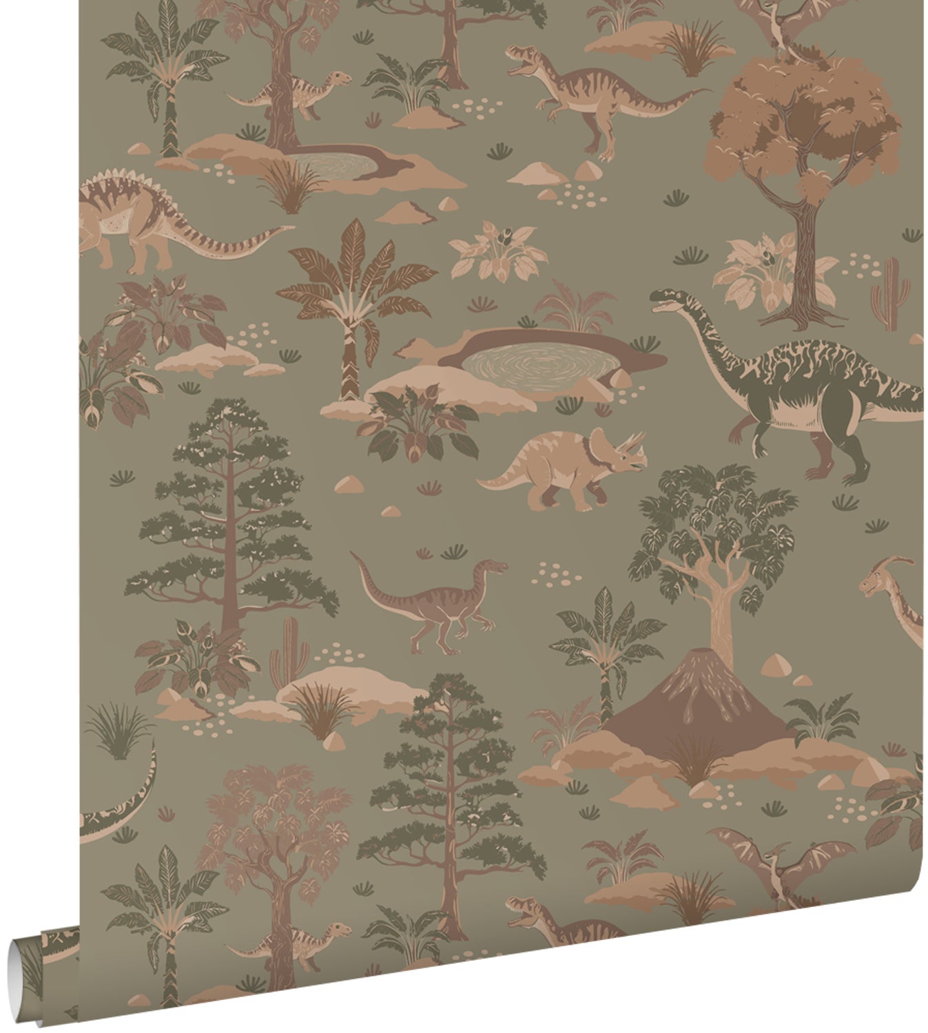 Tapeta dinozaury szaro zielonymIbrązowym - 50 x 900 cm - ESTAHOME