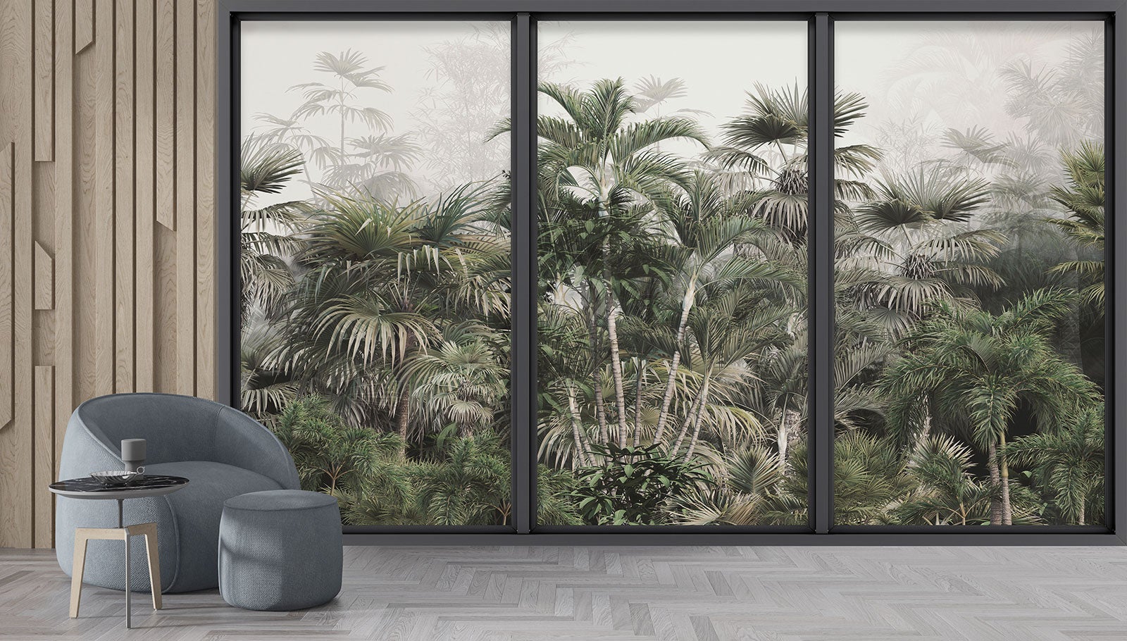 Papier peint panoramique intissé décoratif Trompe l'oeil baie vitrée - Jungle - L195 cm x H117 cm - 4