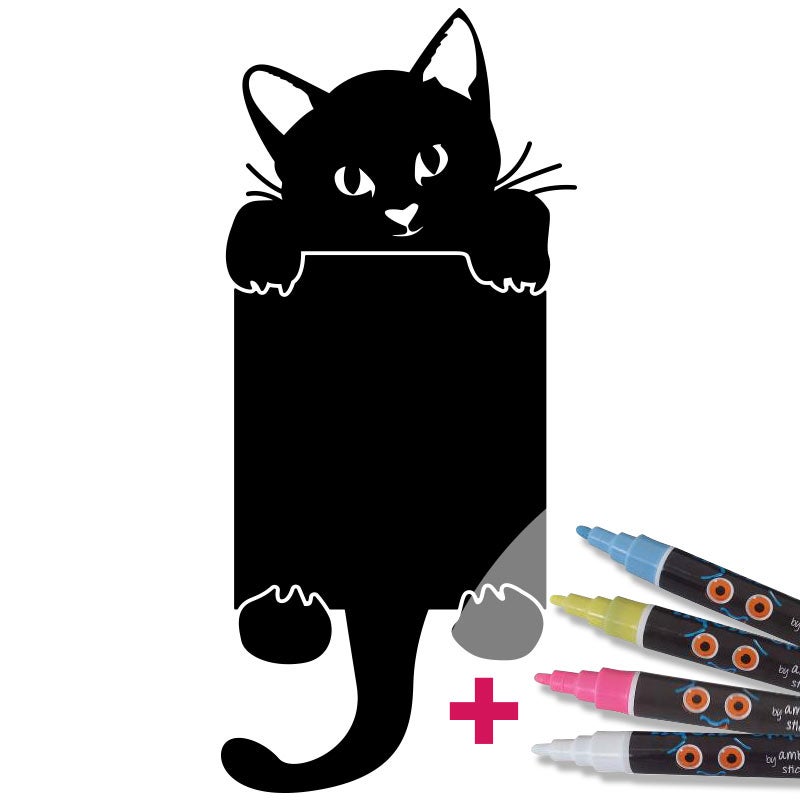 Adesivo lavagna gatto cuculo + 4 gessi liquidi - Sticker adesivo - adesivi murali - 165X75cm - 5