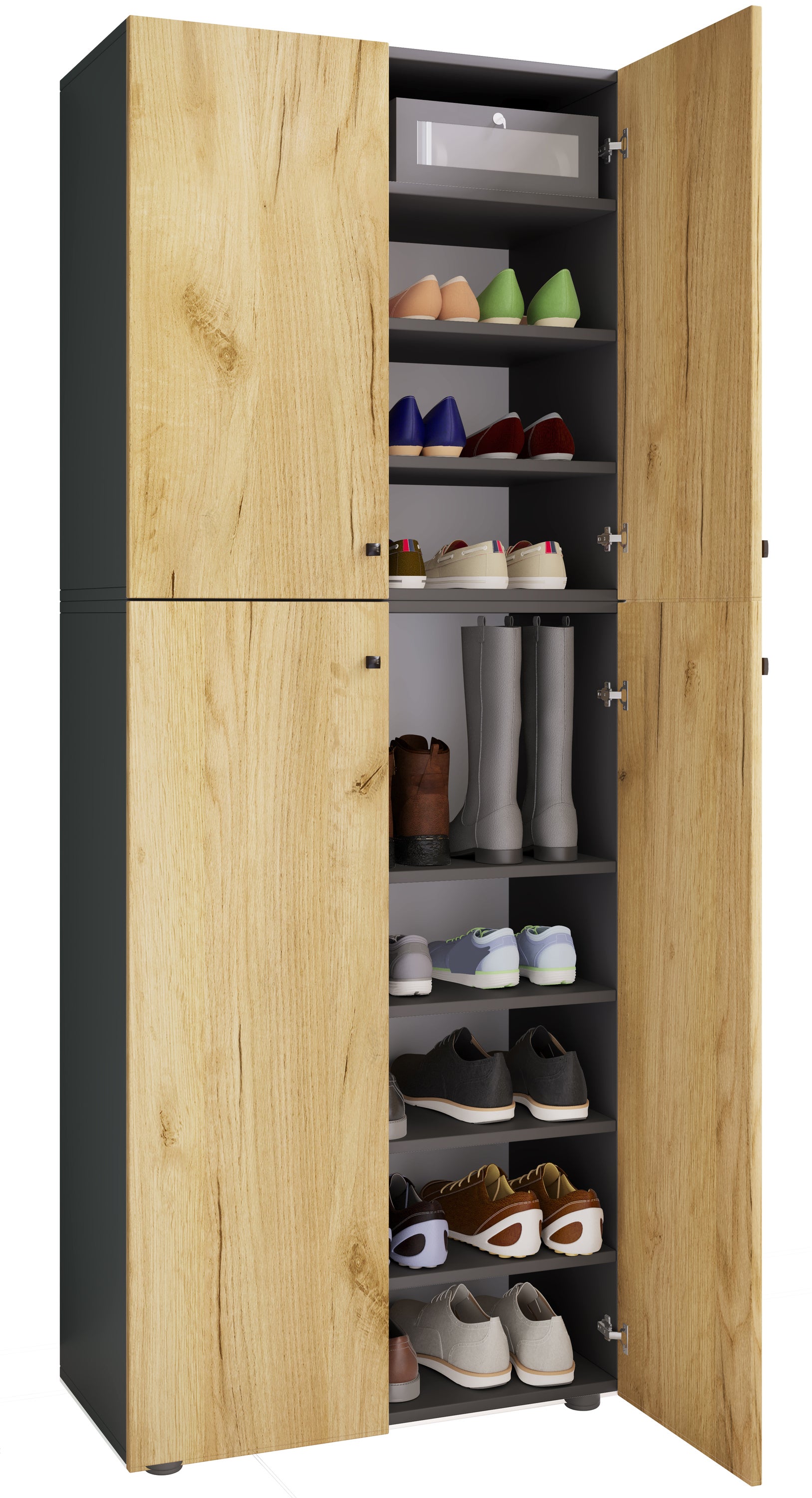 VCM Szafka na buty Lona Antracyt / Dąb miodowy B. 70 x H. 184 x T. 40 cm
