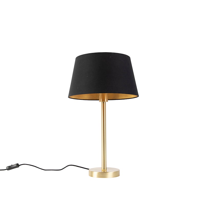 Klasyczna lampa stołowa mosiężna z czarnym kloszem 32 cm - Simplo