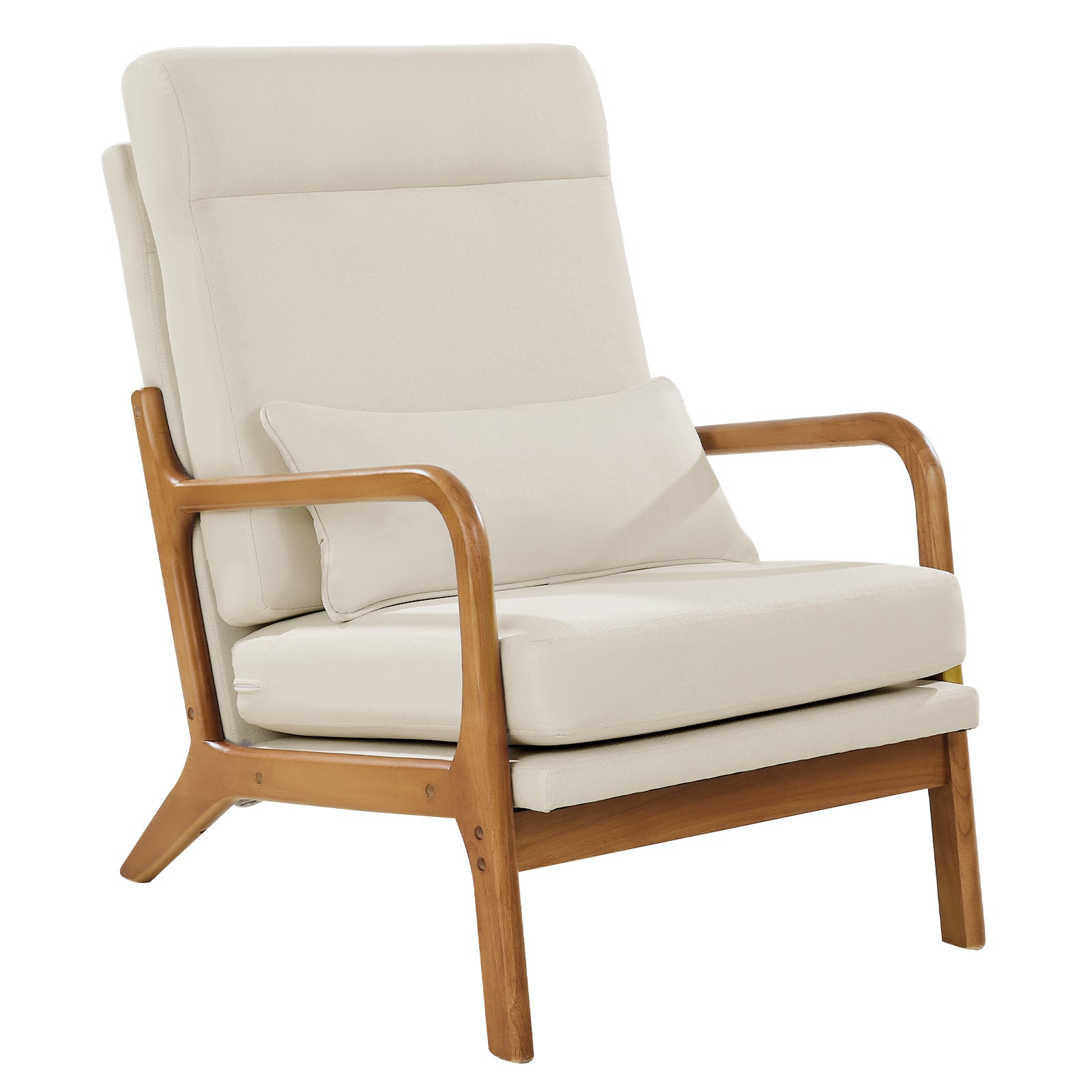 Mondeer Fauteuil Rétro En Tissu Lin Gris Foncé – Cadre Bois Massif, Oreiller Inclus, Confort Cocooning Pour Salon, Chambre, Balcon Ou Bureau
