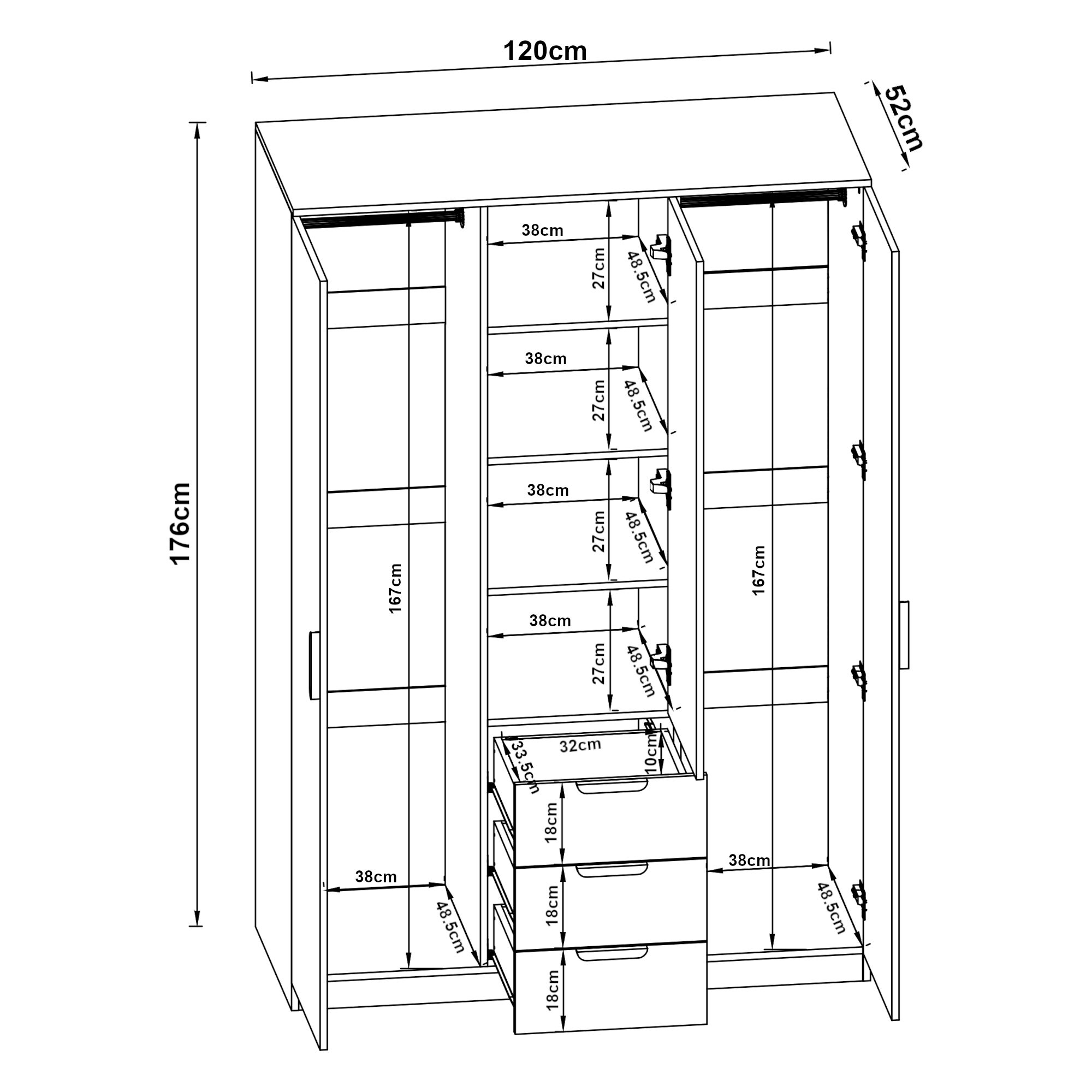Armadio per Guardaroba Camera da Letto Armadio Chiuso con Ante 4 Scomparti 2 Aste Appendiabiti 3 Cassetti 176x120x52 cm MDF Effetto Rovere [en.casa] - 4
