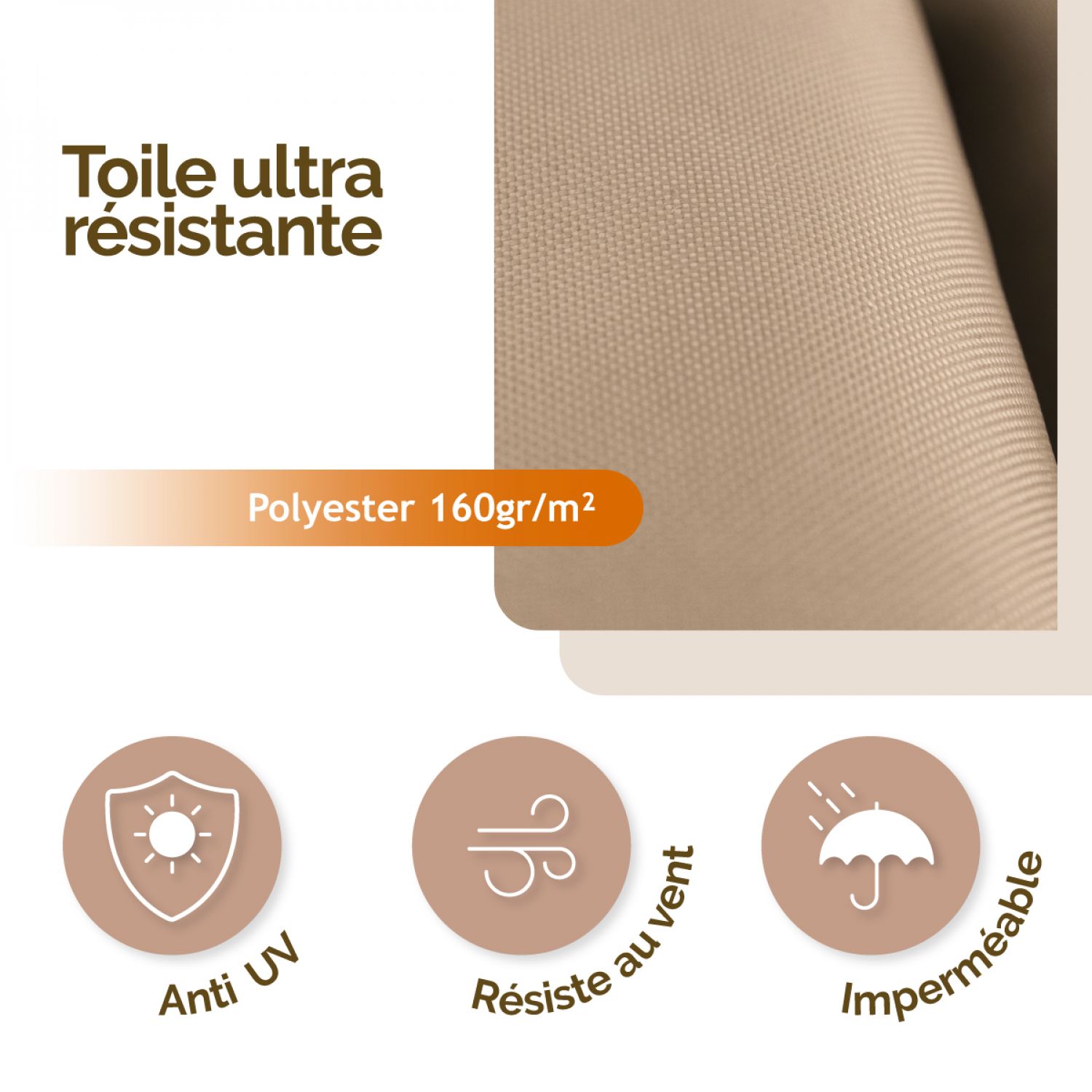 Voile d'ombrage triangulaire imperméable et anti-UV - 5 x 5 x 5 m - Taupe - Linxor - 3