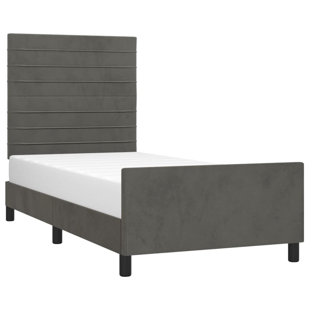 Cadre de lit sans matelas gris foncé 100x200 cm velours - 3