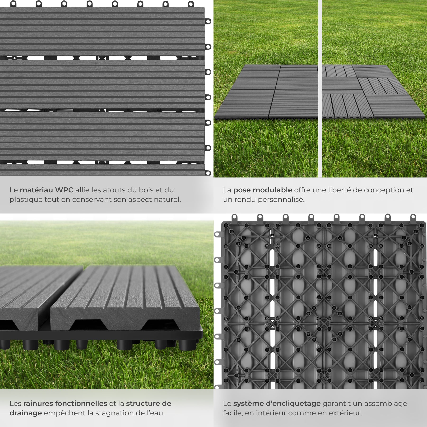 22 dalles de terrasse en WPC, système de clic pratique, antidérapantes, base treillis stable, gris TECTAKE - 4