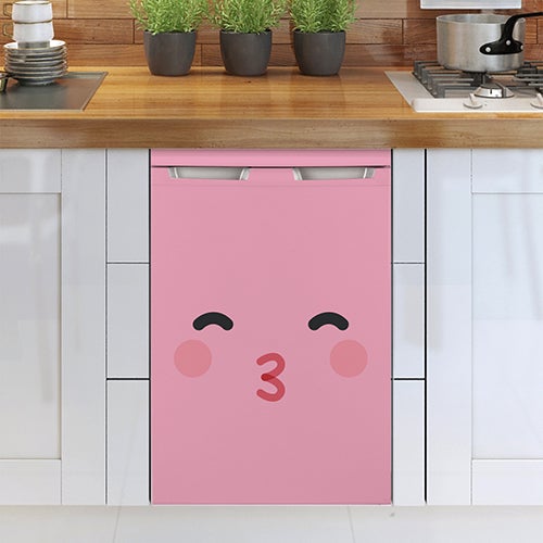 Sticker de refrigerador y lavavajillas, decoración de beso sonriente rosa, 75 cm x 49 cm