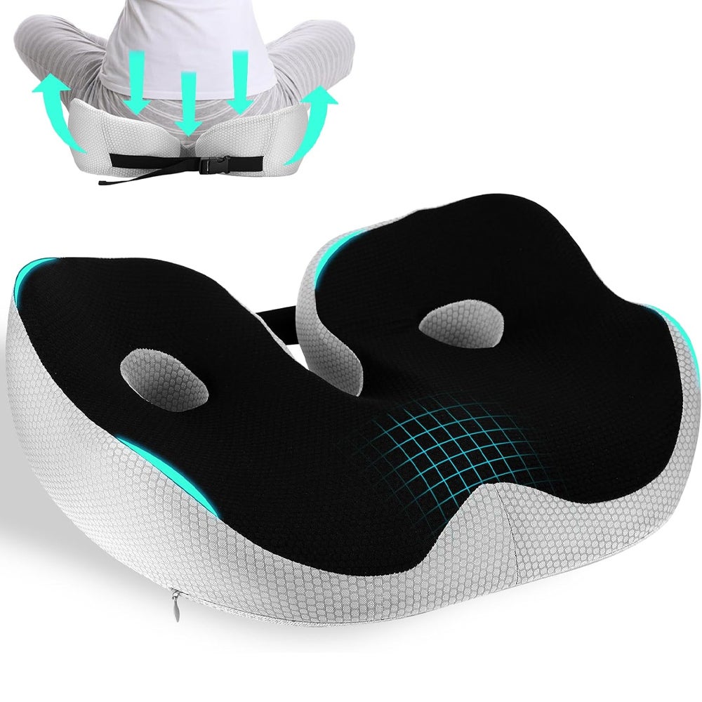 TOP COMFORT Cuscino Ortopedico Da Seduta In Memory Foam E Gel Per Sciatica, Coccige, Schiena E Pressione - Allevia Il Dolore (Nero)