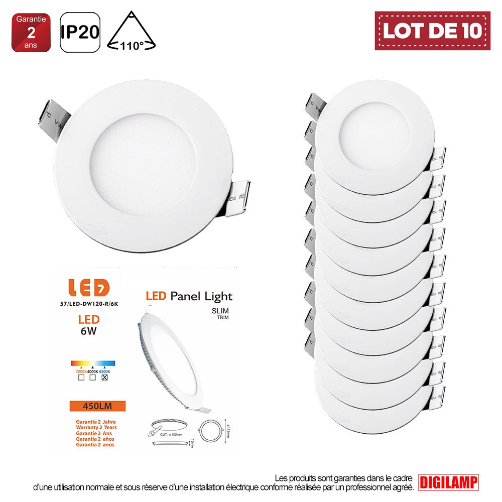 Lot De 10 Spots LED Encastrables Extra-Plats 3W - Blanc Froid 6000K - Éclairage Plafond