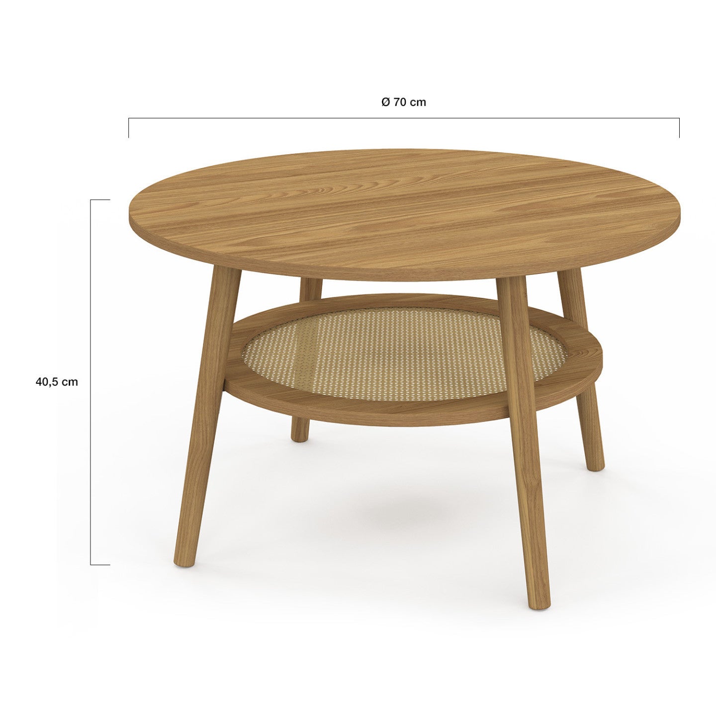 Table basse ronde HANAE 70 cm bois façon hêtre et plateau effet naturel cannage - 4