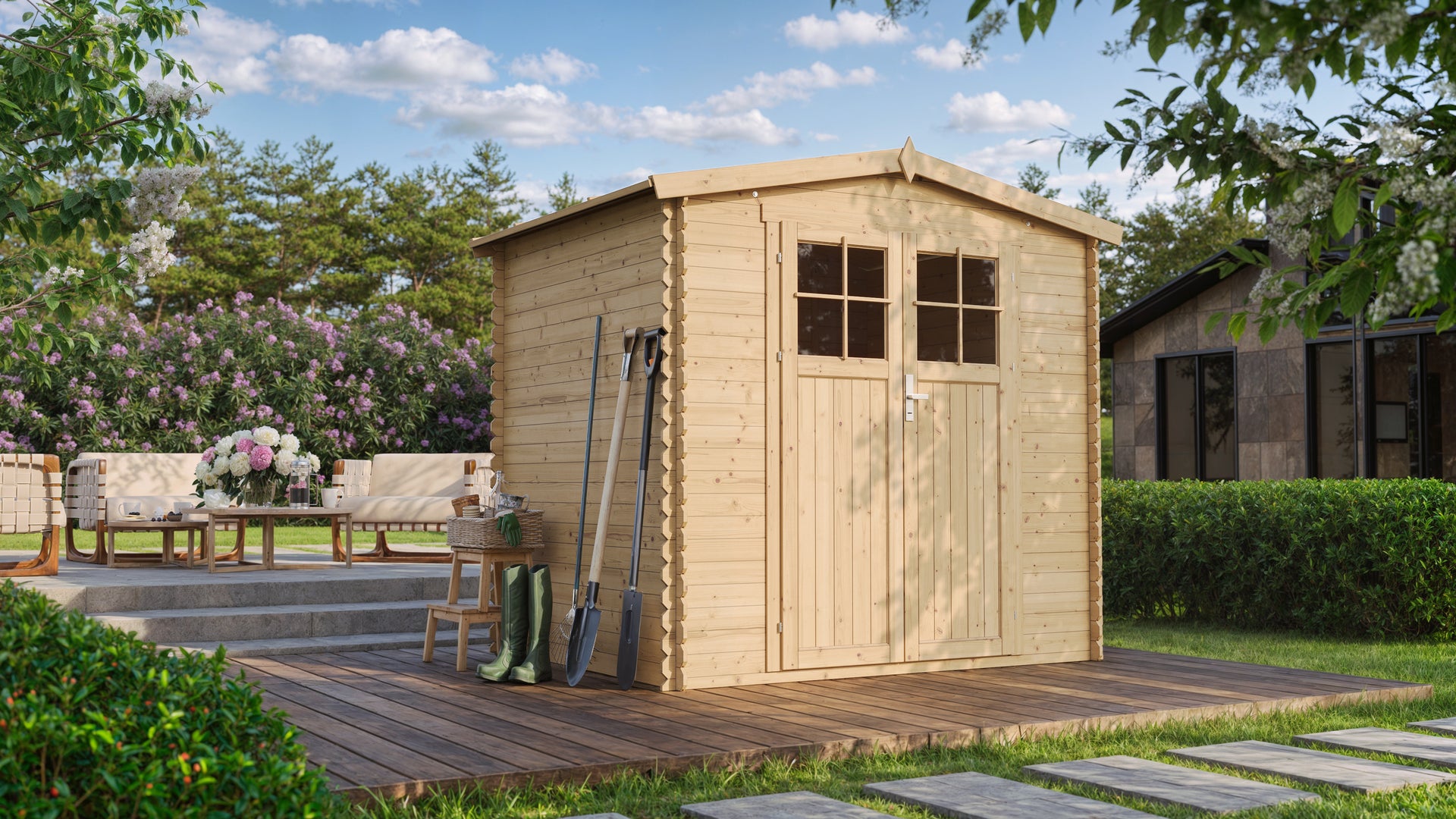 Drewniana Szopa Ogrodowa H218 x 236 x 226 cm - 4 m2 + Podłoga M369F+M369G