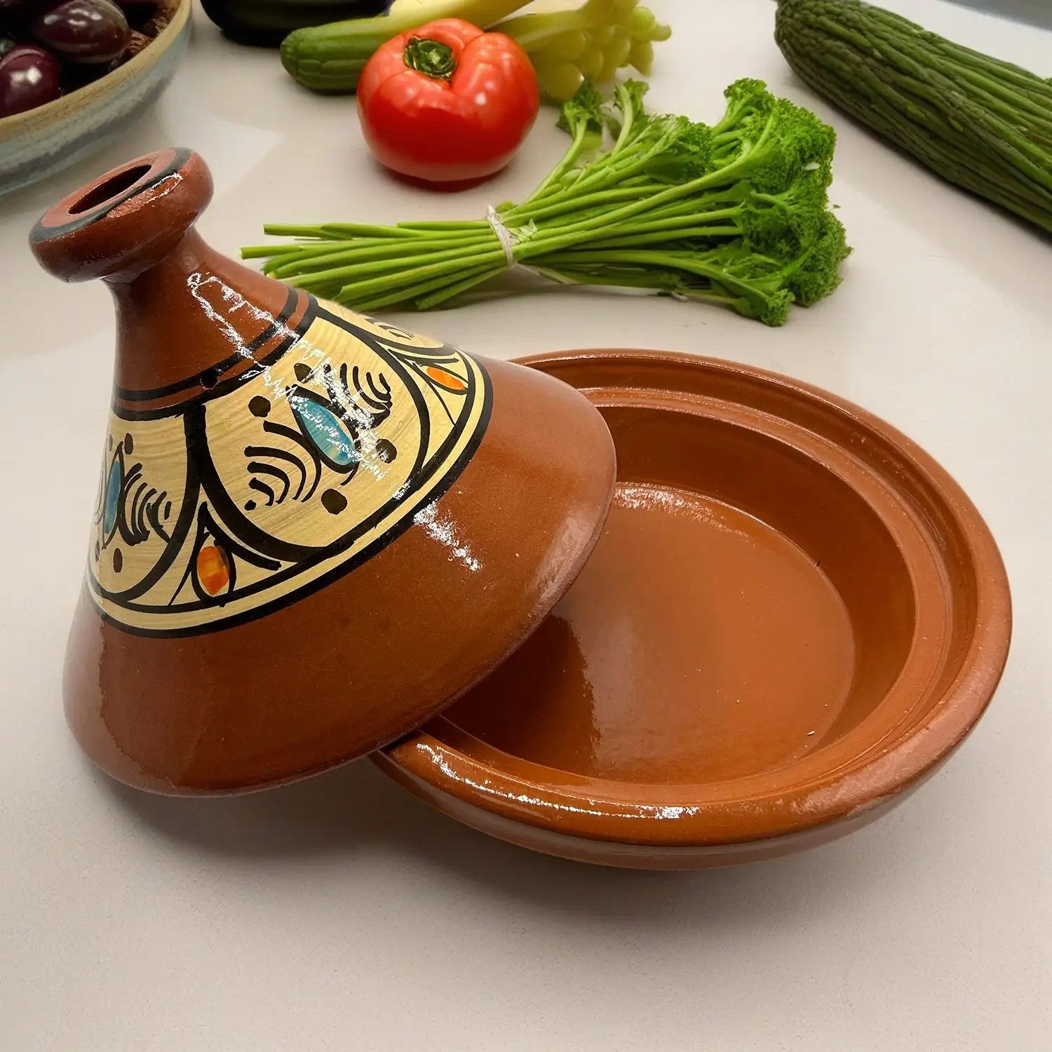 Tajine In Terracotta Dipinta A Mano – Diametro 35 Cm, Pentola Tradizionale Marocchina/tunisina + Ebook Ricette