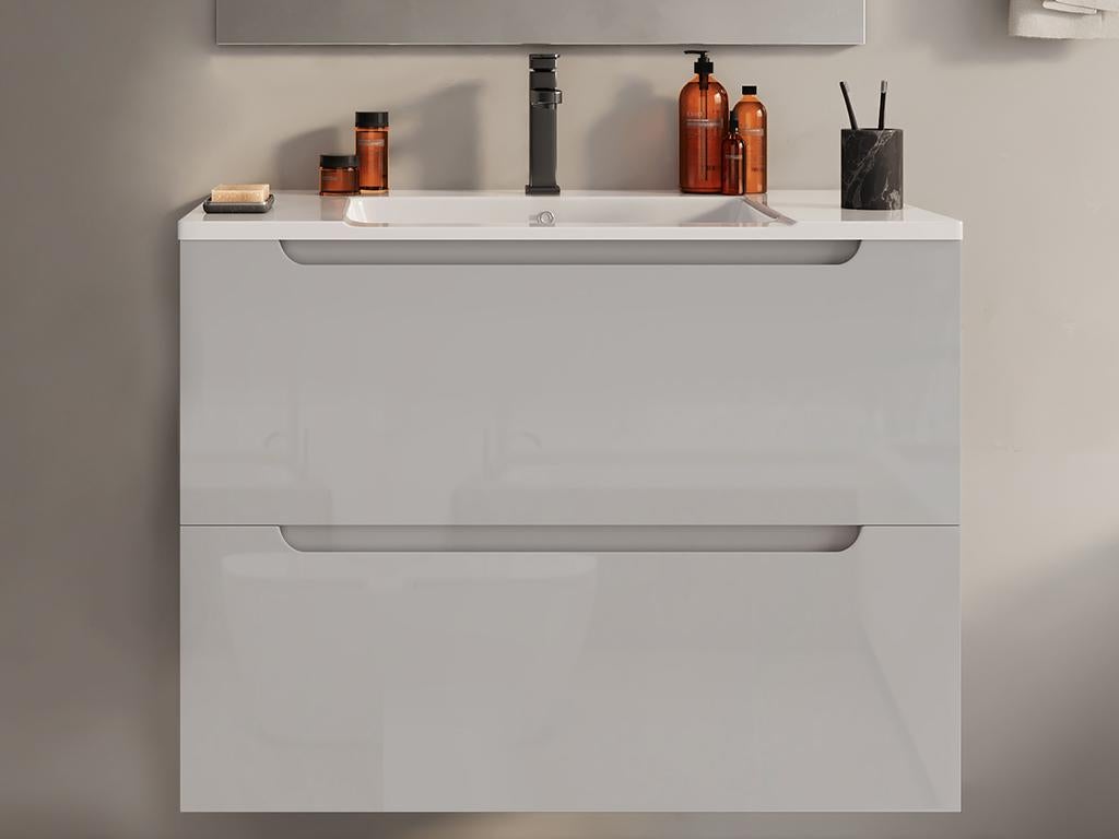 Szafka pod pojedynczą umywalkę wisząca - Biała - 80 cm - STEFANIE