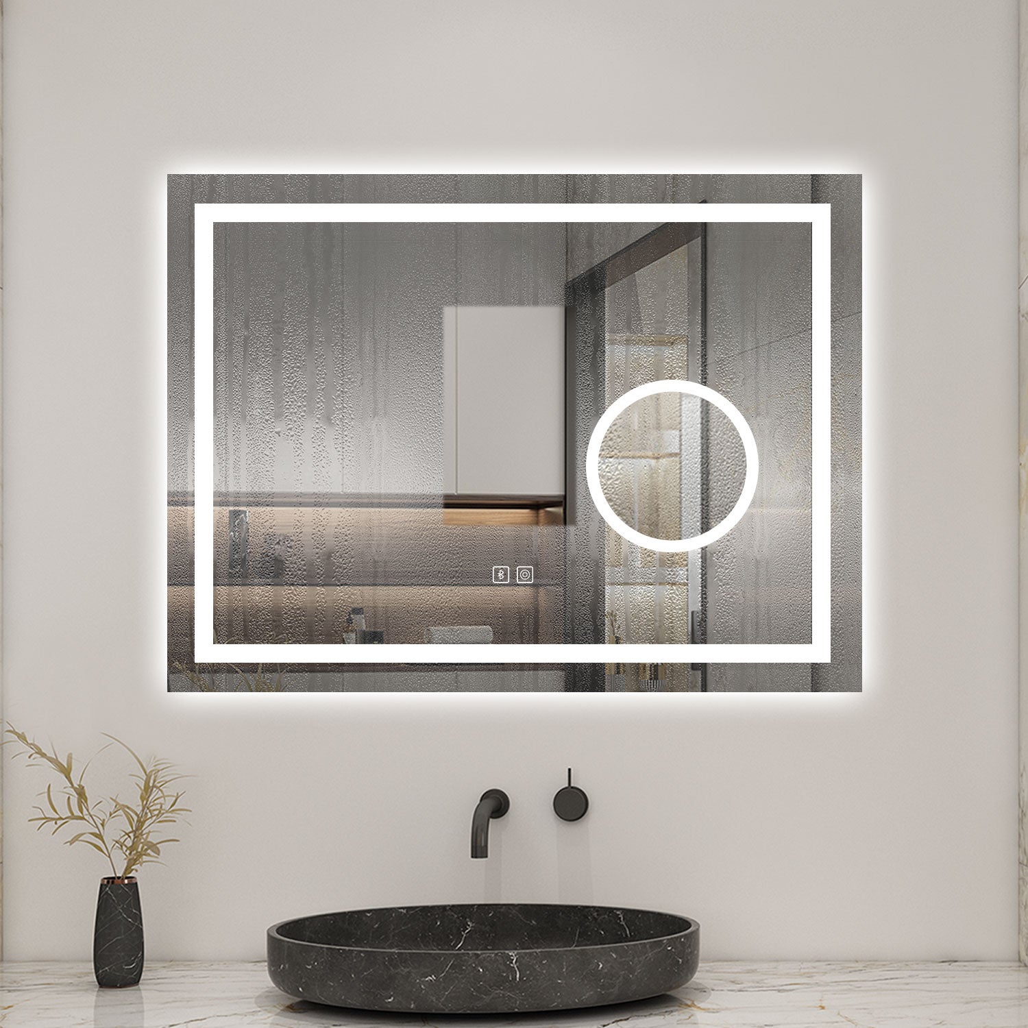 AICA Miroir lumineux 80 x 60cm, bluetooth + 3 couleurs + dimmable + grossissant + anti-buée + mémoire, miroir salle de bain led - 6