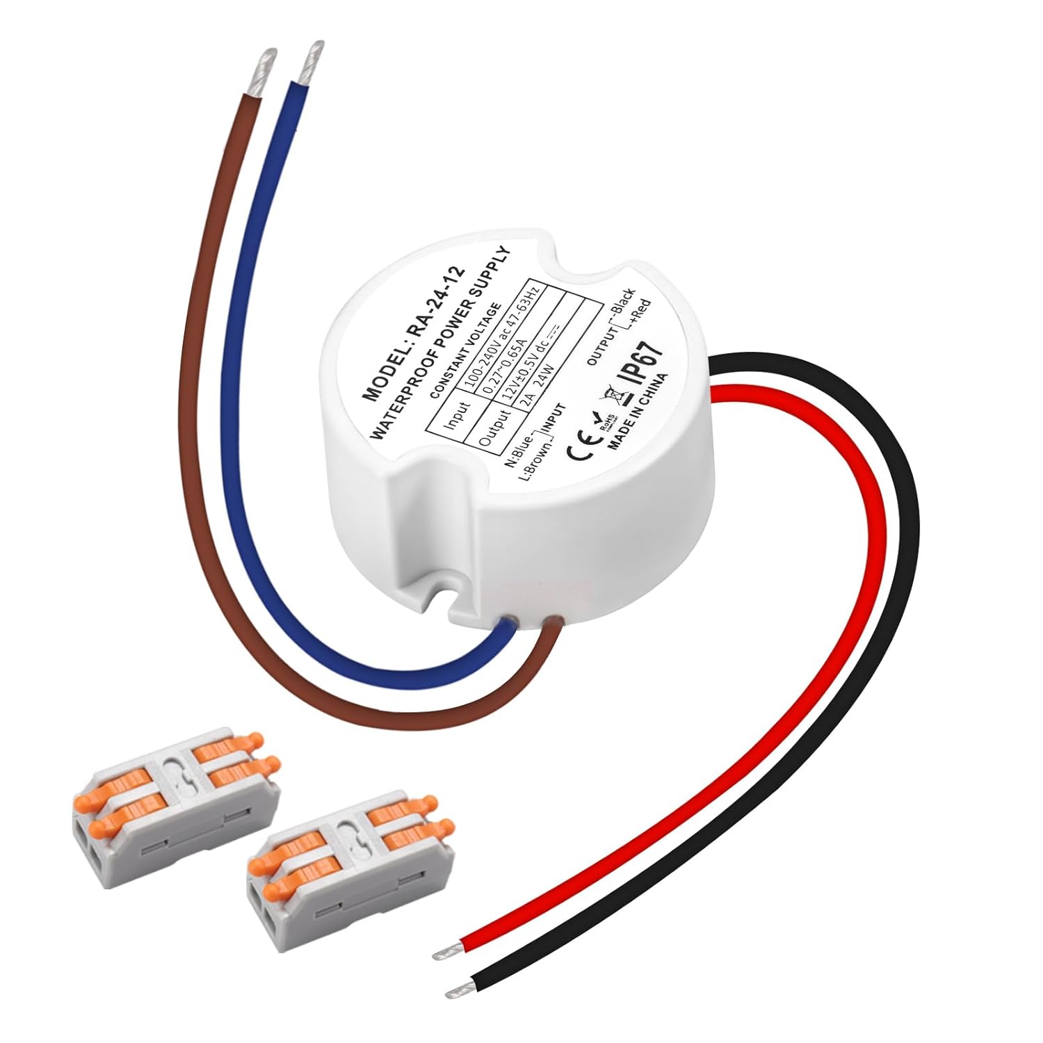 Transformateur LED 12V 24W 2A, IP67 Étanche Alimentation Rond Ø48mm ...