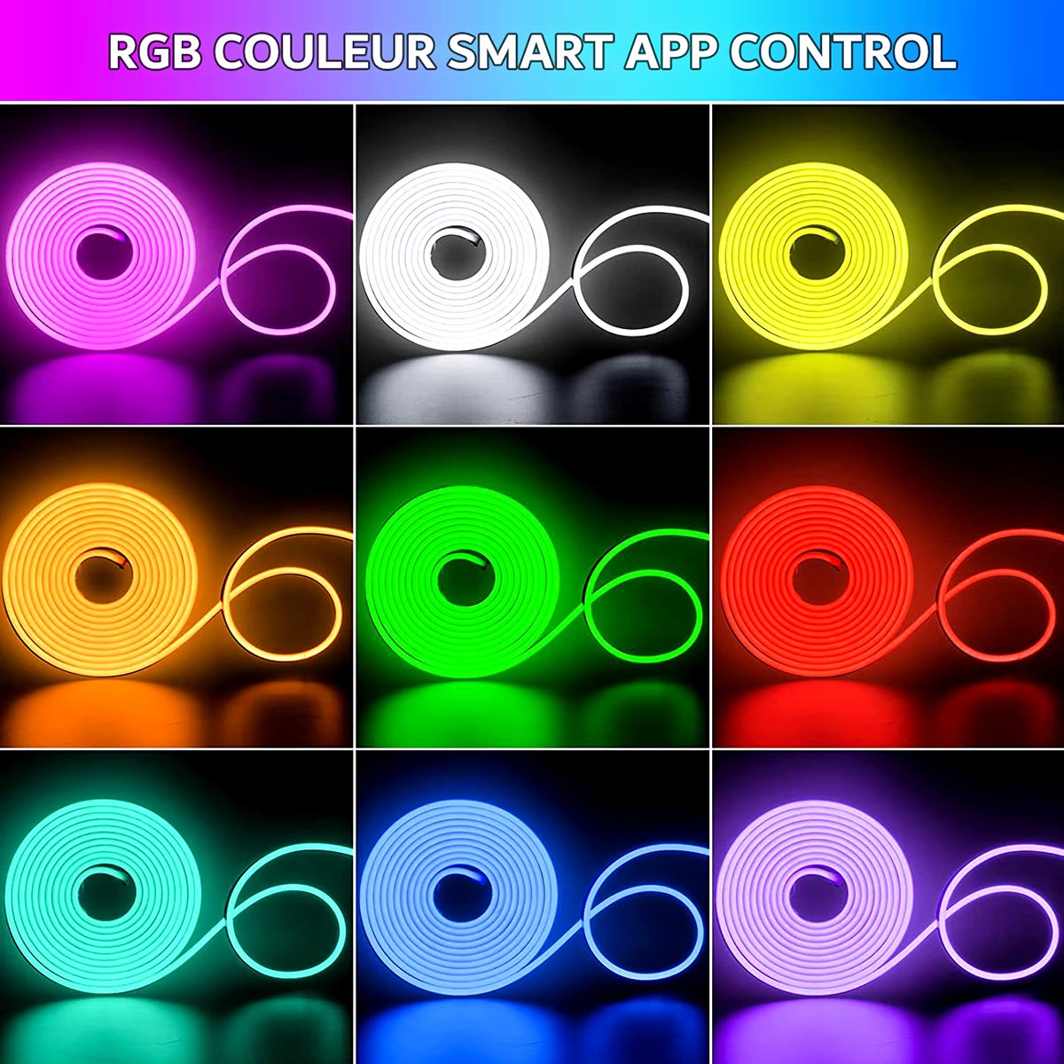 Kit de Néon flexible LED RGB 5m, DC 12V, bande lumineuse LED flexible pour intérieur et extérieur, APP/Télécommande, Plusieurs modes, IP65 étanche - 2