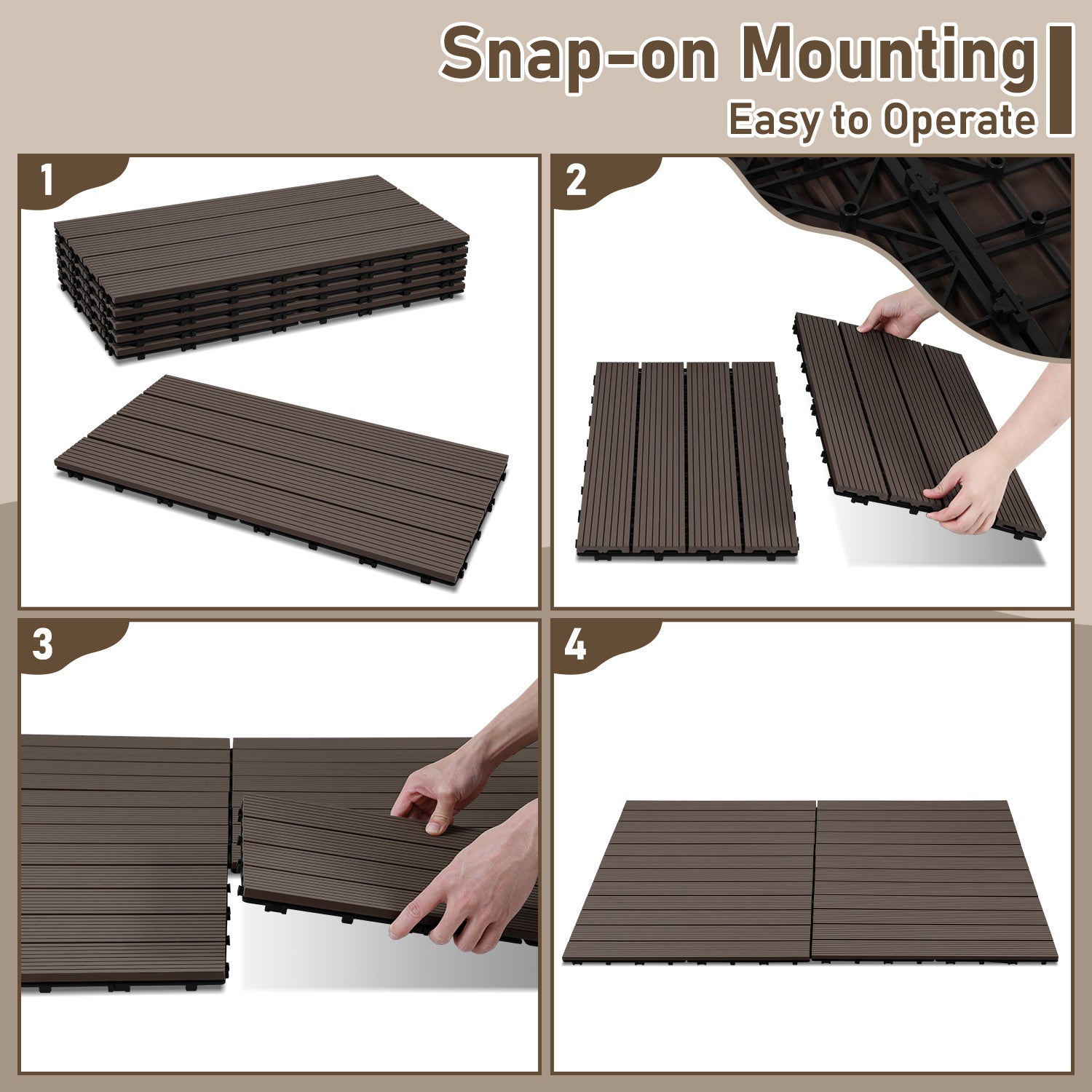 30 x Dalles de terrasse en WPC pour balcon et jardin installation sans outil structure adaptée aux grandes aces Marron café 30x60CM - 4
