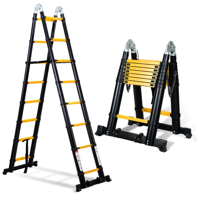 Échelle télescopique escabeau 5m noire, pliante, multifonction, intérieur/extérieur, 150kg