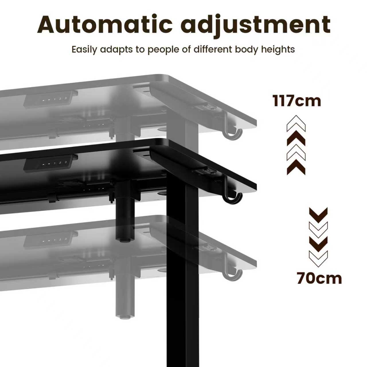 Bureau électrique réglable 80x160 cm, Hauteur 70-117 cm, Fonction mémoire, Rebond en cas de résistance, Mode économie d'énergie - 8