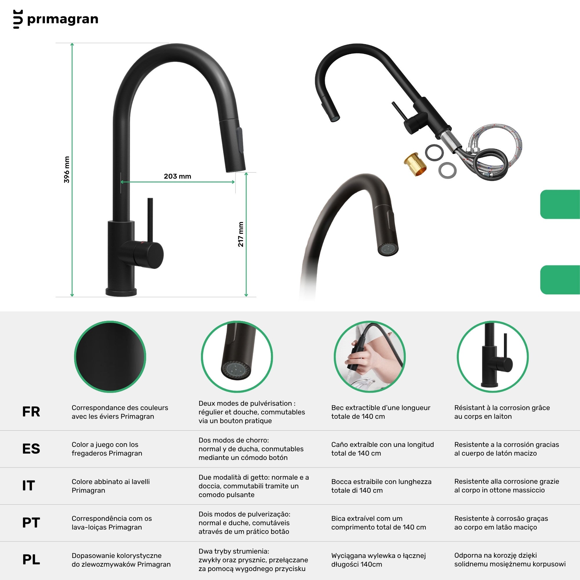 Lavandino da Cucina Nero 36x44cm, Lavello in Granito a 1 vasca + Sifone Classico + Accessori, Lavabo da Cucina Incasso al mobile 40cm PRIMAGRAN - 7