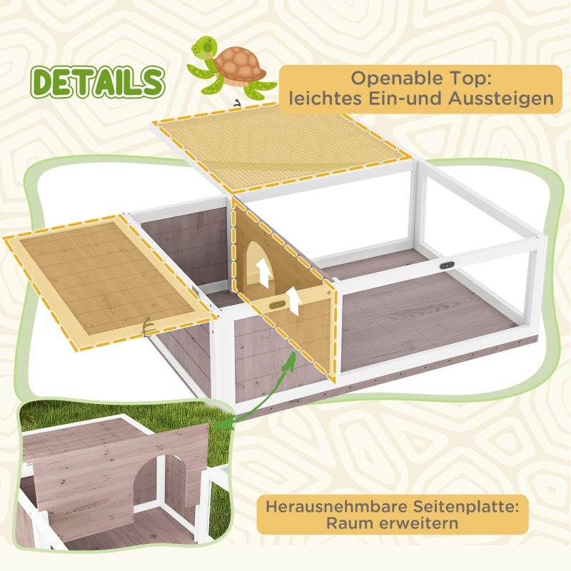 Casa para Tartarugas de Madeira com Tampa Abatível, Viveiro 91x60,5x32 cm, Marrom - 5