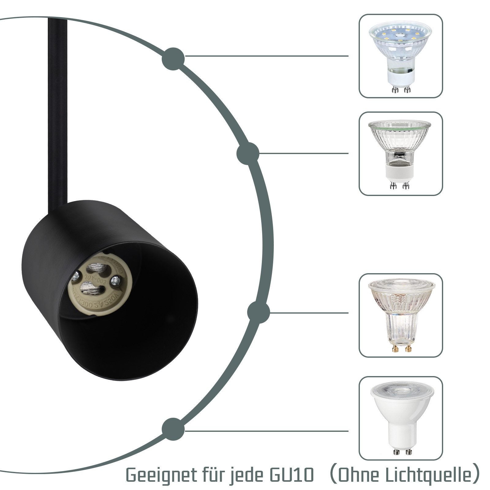 ZMH Spot de plafond 4 ampoules plafonnier noir orientable LED GU10 lampe de cuisine 350° - 4