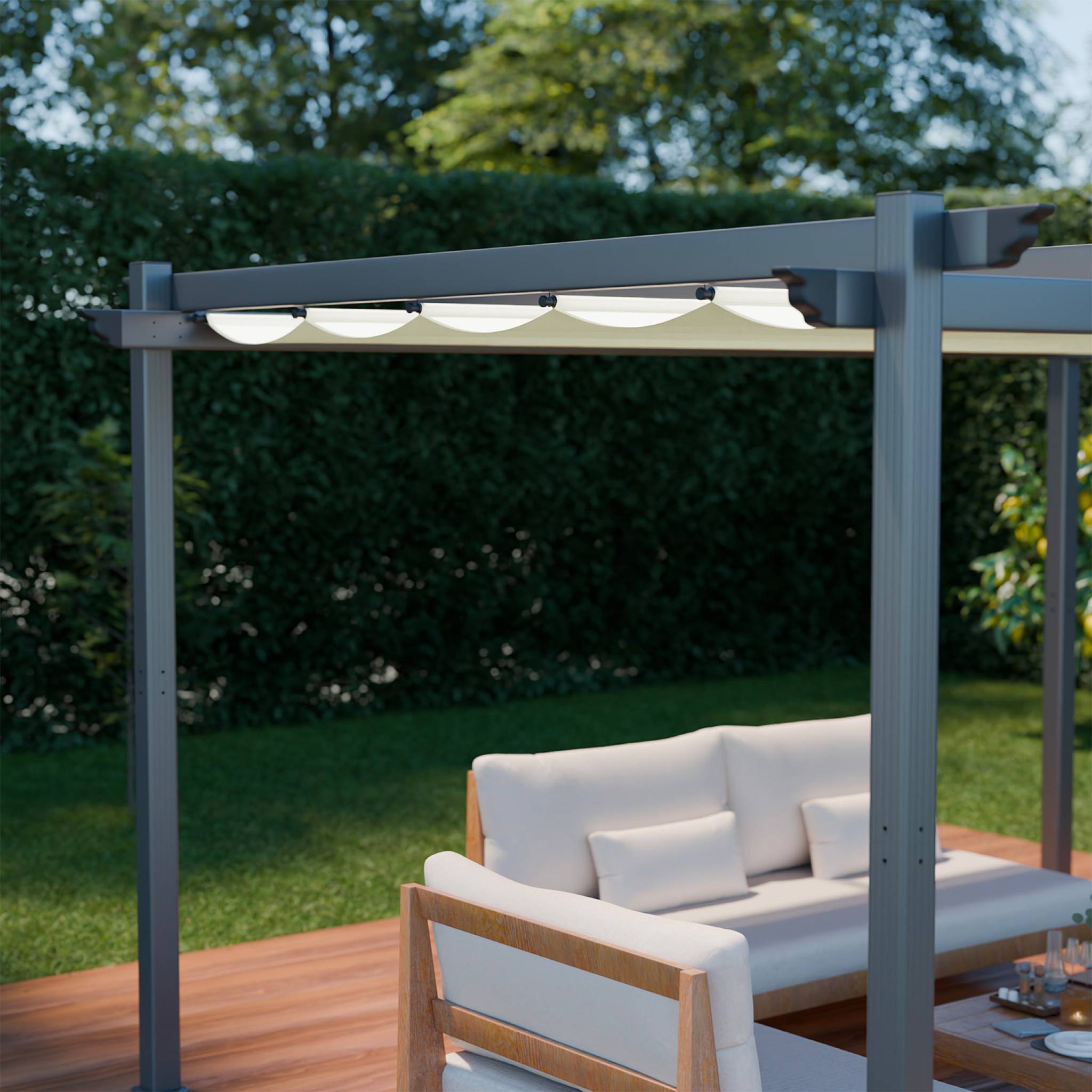 Pergola aluminium - Isla 3x4m - Toile écru- Tonnelle idéale pour votre terrasse. toit rétractable. toile coulissante. - 3
