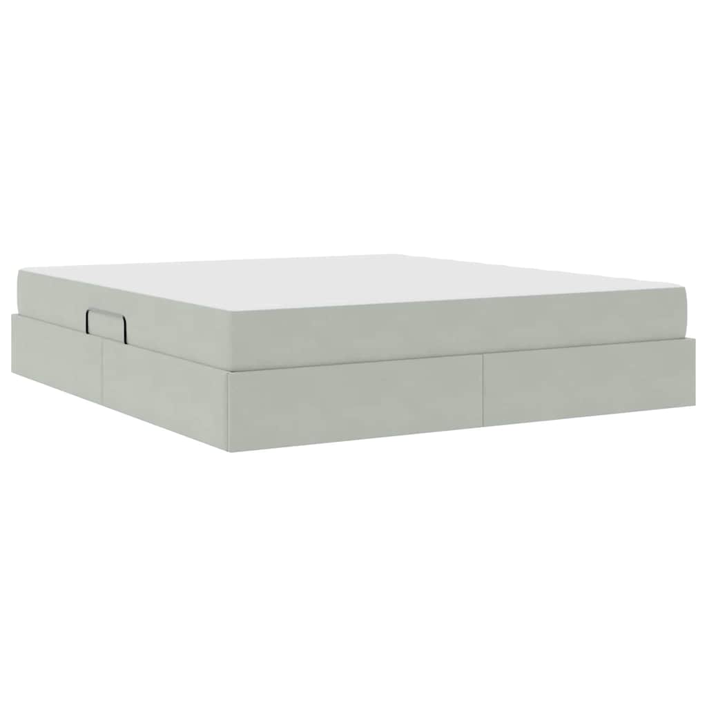 Lit avec rangement et matelas gris clair 160 x 200 cm velours - 5