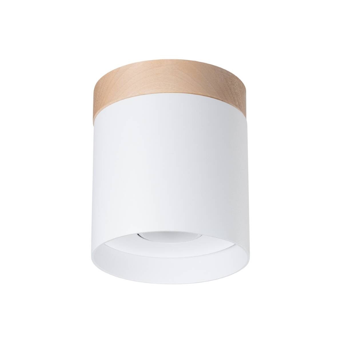 Reflektor sufitowy spot natynkowy Rif okrągły biały naturalne drewno 1xGU10x10W wym: 14 x 12 x 12 cm aluminium Sollux Lighting