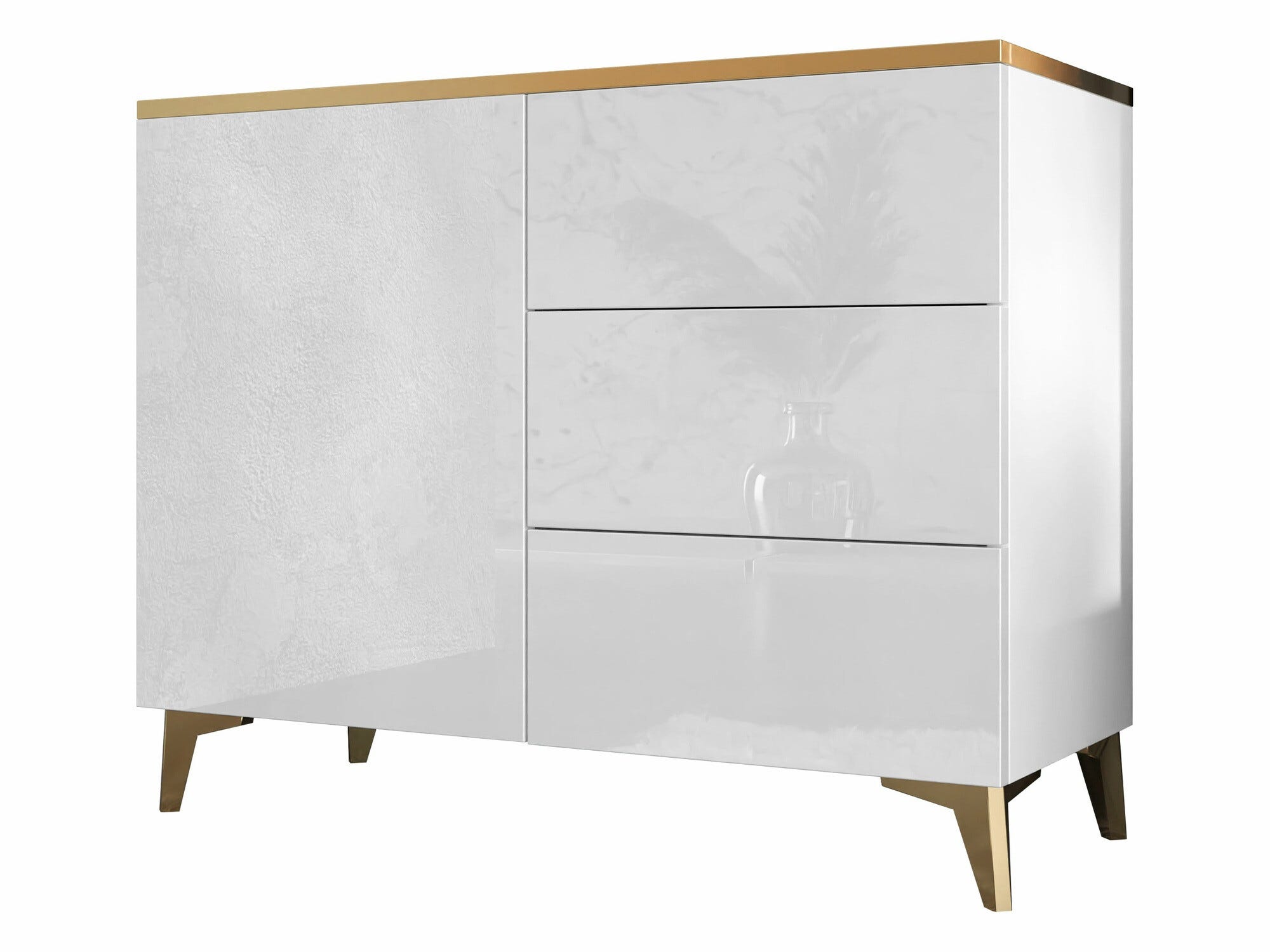 Commode Comfivo AD100, Doré, Blanc brillant, Blanc, Avec tiroirs et ...