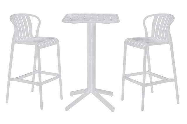 Mesa Bar Set 3 Piezas en PP y Metal con Taburetes Blancos MB-218234