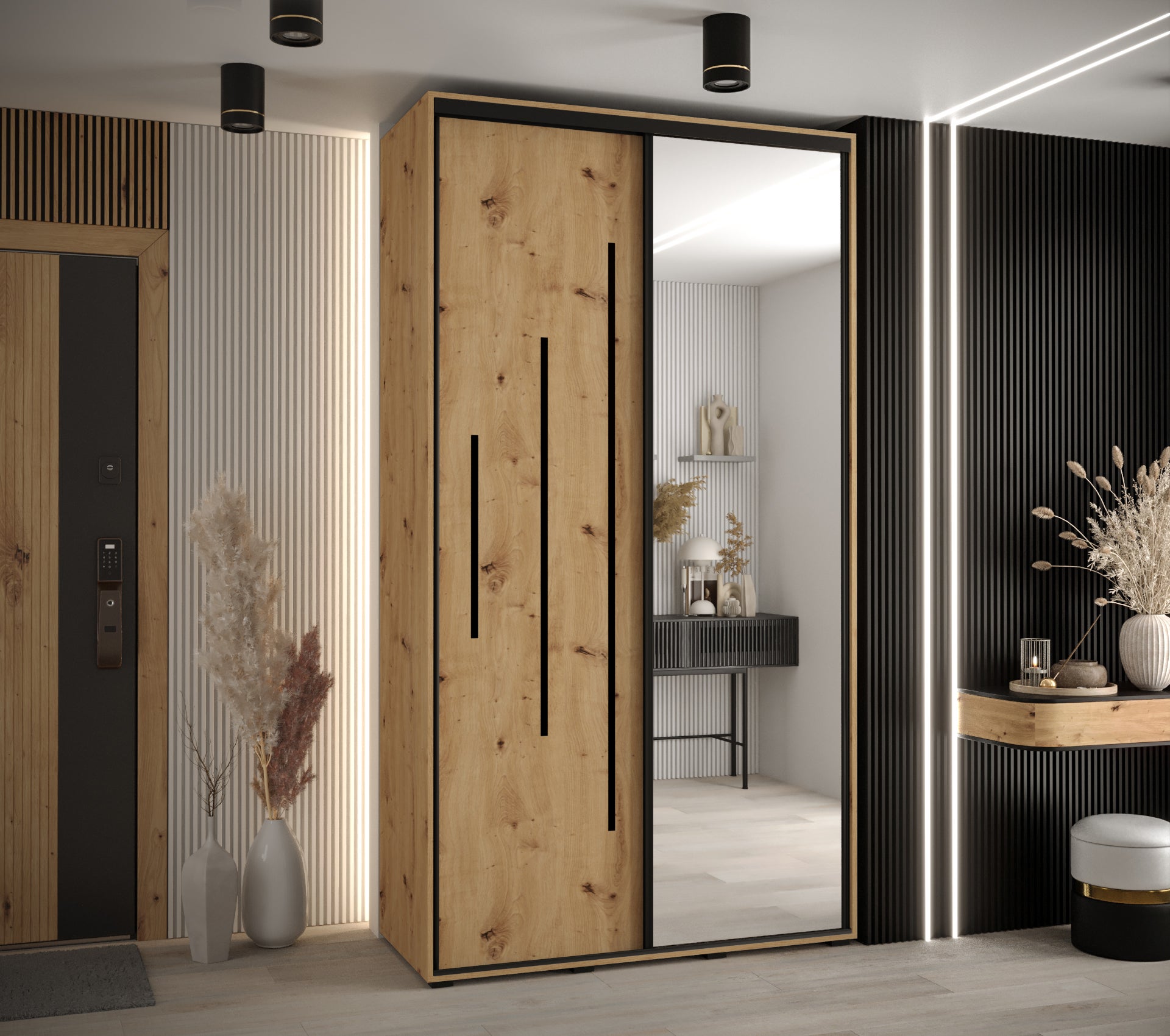 Szafa przesuwna z lustrem wysoka Davos 13 130 x 60 x 235,2 cm artisan + artisan + u. czarny - Abiks Meble - 2