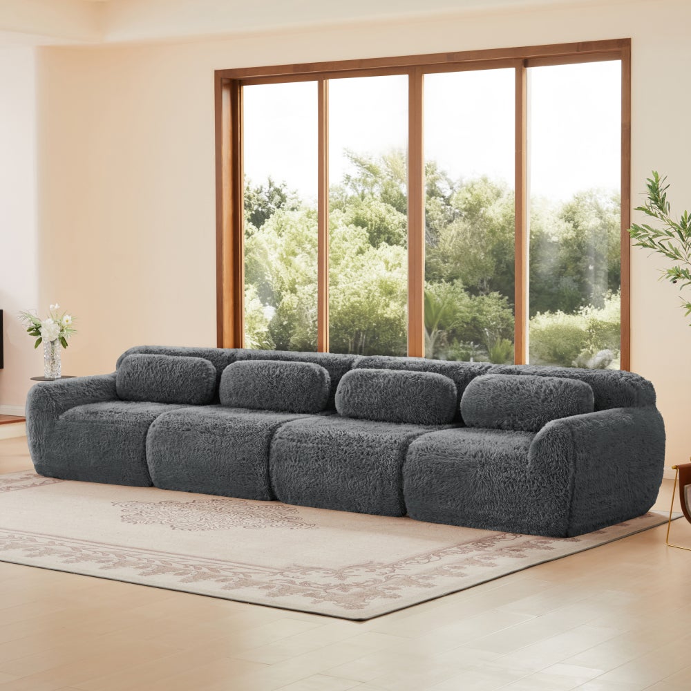 Sofa 4-osobowa, modułowa, plusz premium, pakowana próżniowo, z poduszkami