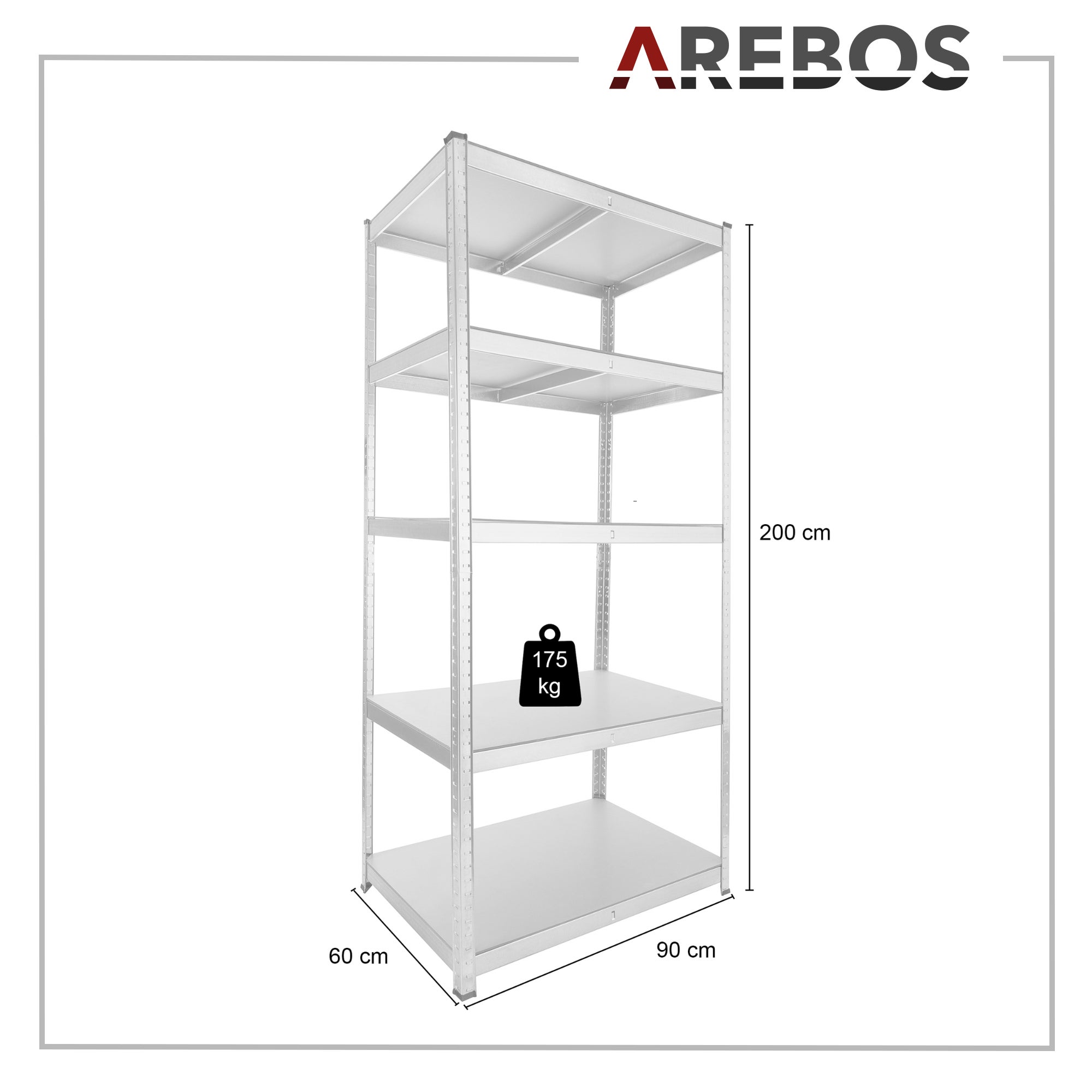 AREBOS Étagère Charge Lourde 875 kg Capacité Totale 200x90x60 cm 5 étagères - 4